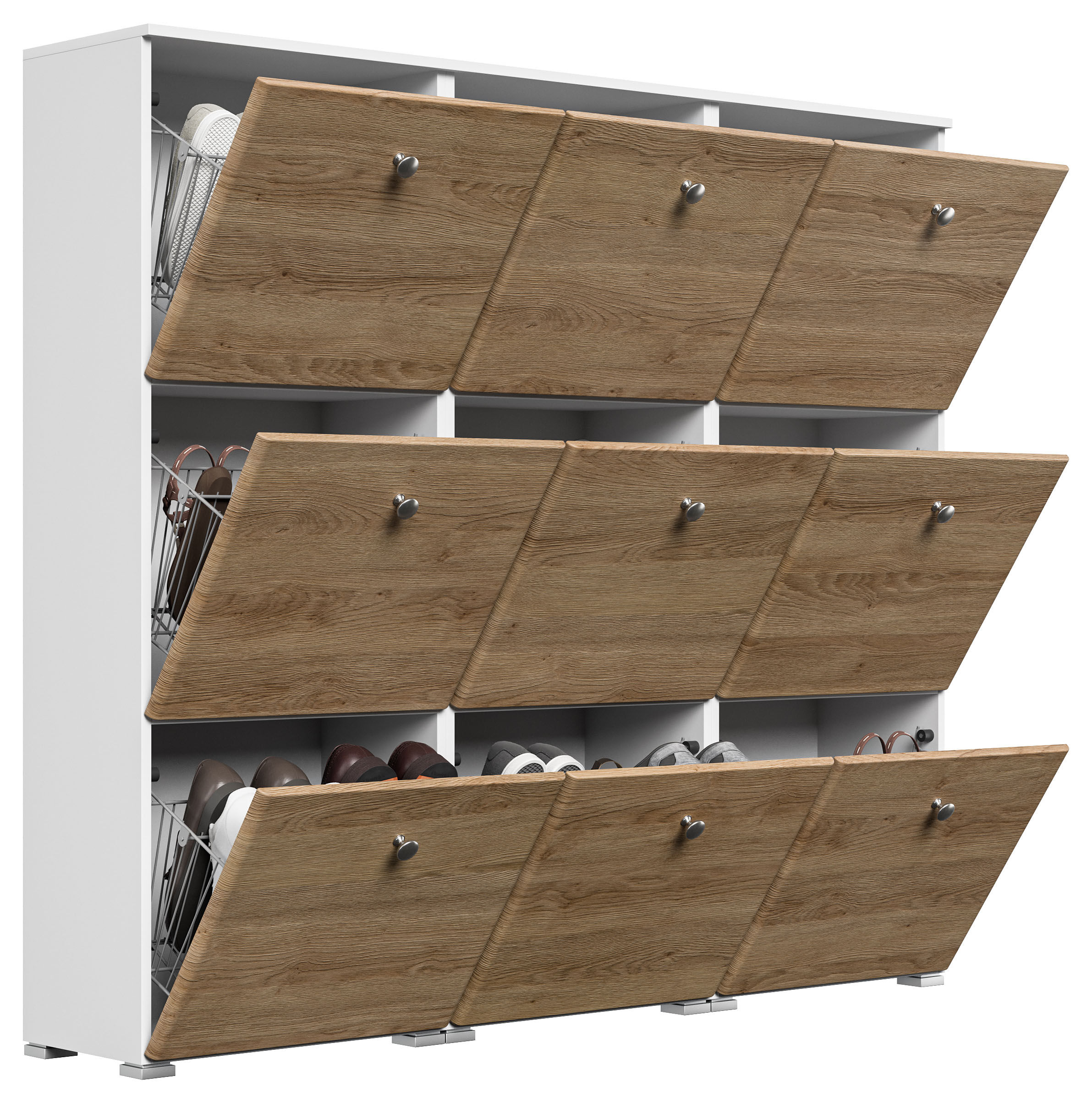 Schuhschrank XL Comfort 9 Klappen 36 Paar 157x141 cm Weiss-Weiss Hgl