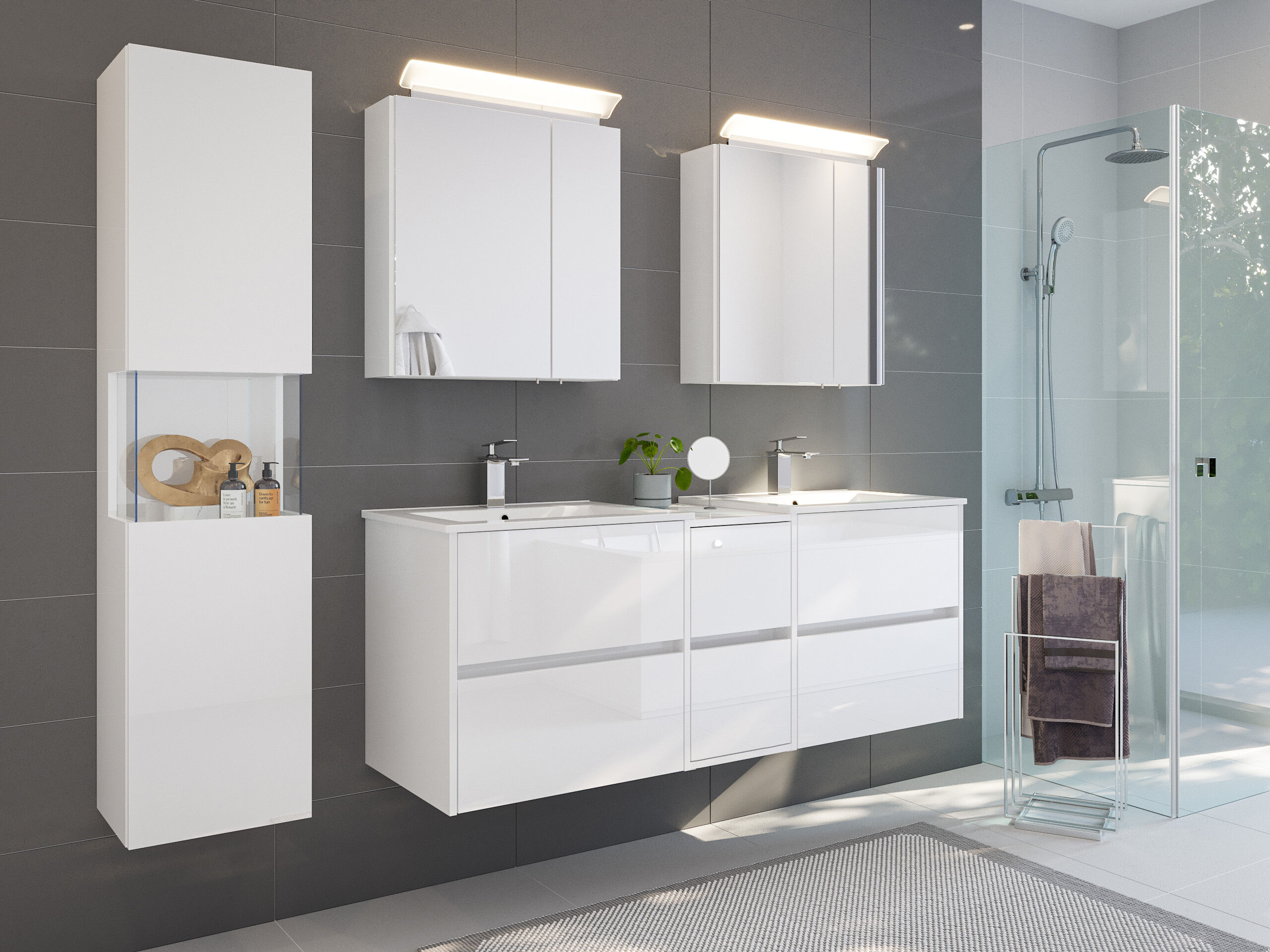 Badmöbelset Taifun 150cm 4tlg mit 2x Spiegelschrank & Seitenschrank eiche gold