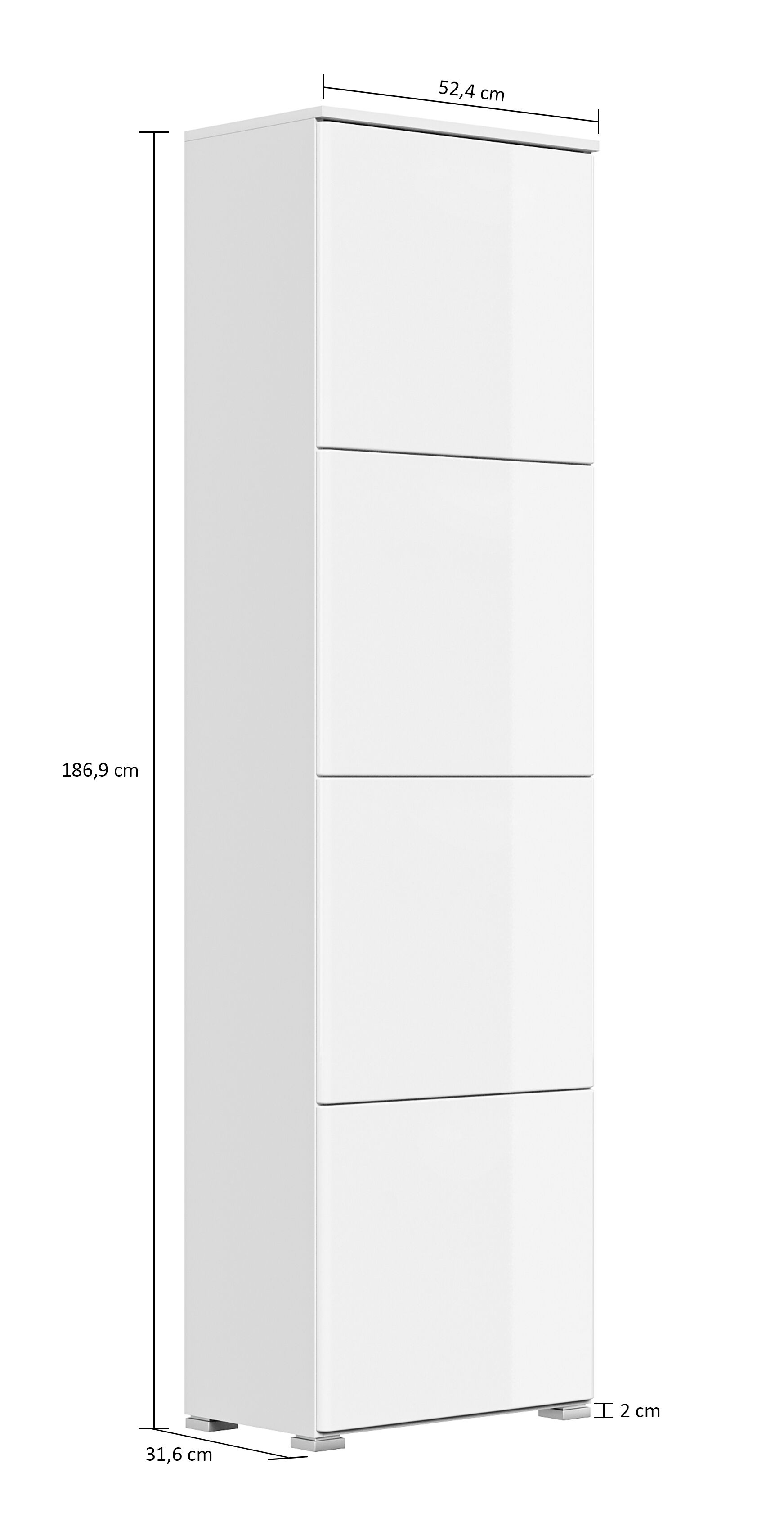 Schuhschrank Comfort 4 Klappen 16 Paar 52x187 cm Weiss-Weiss Hgl