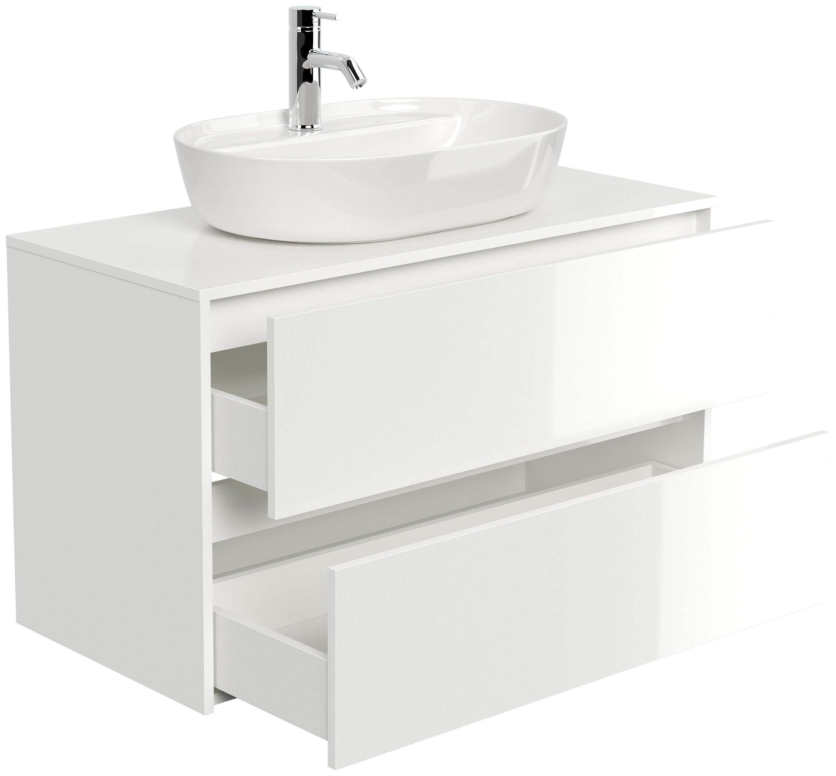 Badmöbel Taifun 100cm mit Design Aufsatzwaschbecken weiß Hgl