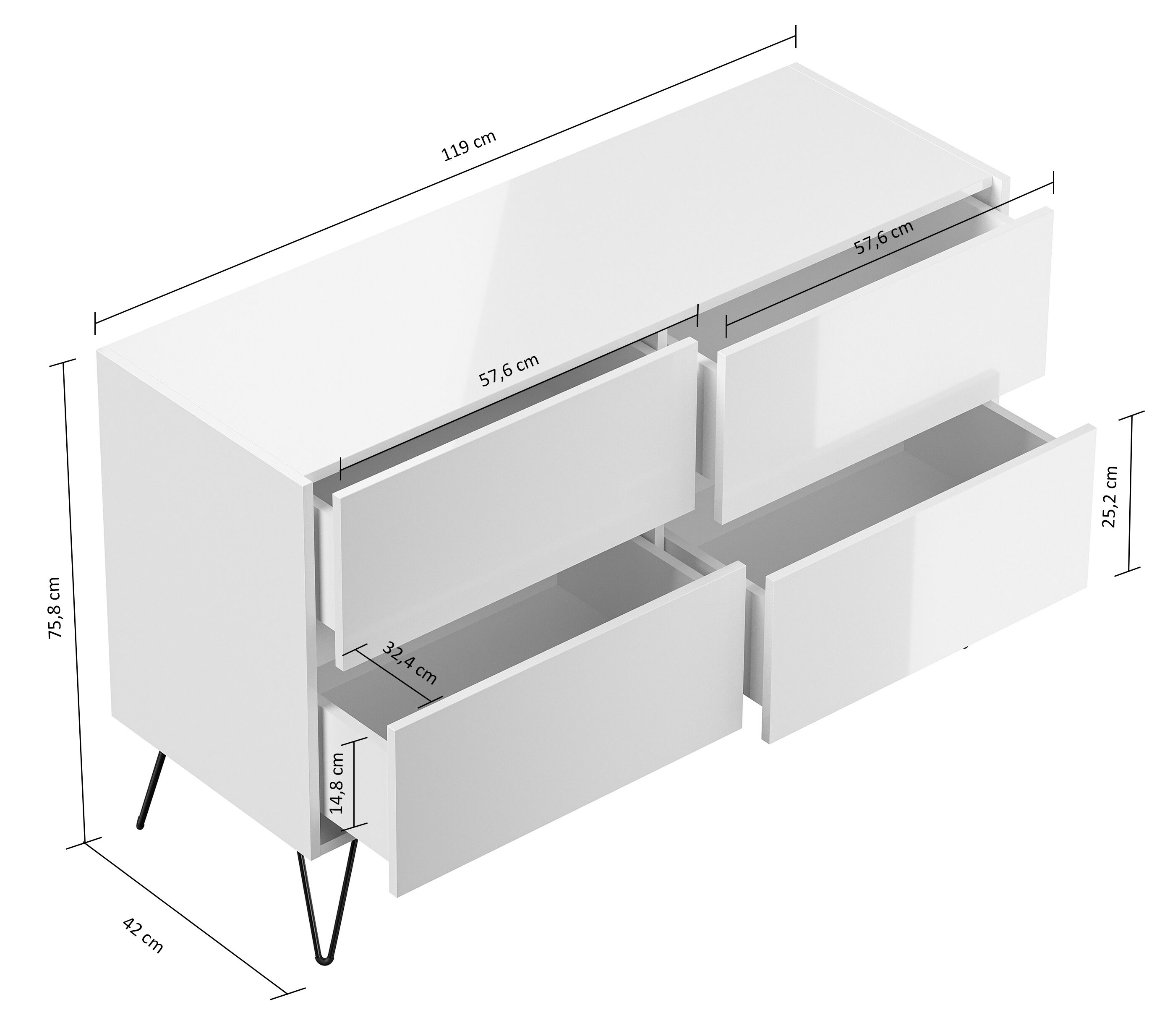 Raumwunder Kommode Dion 120cm Greifraum 4 SoftClose Grafit/Eiche Front