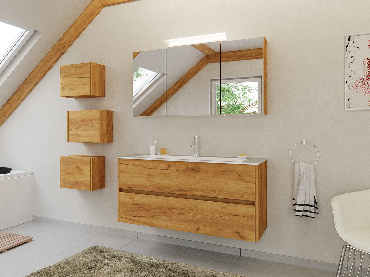 Badmöbel Set Taifun 3tlg. 120 cm mit Spiegelschrank & 3er Boxen weiß Hgl