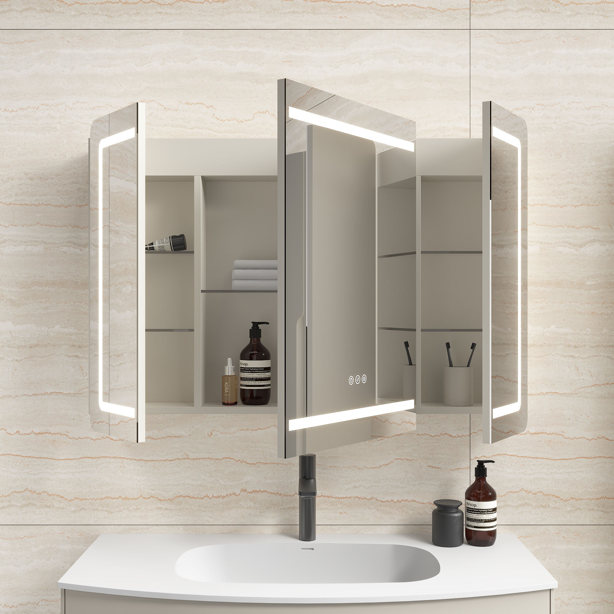 Badmöbel Set Riva 3tlg. 100 cm mit Spiegelschrank montiert kaschmir matt