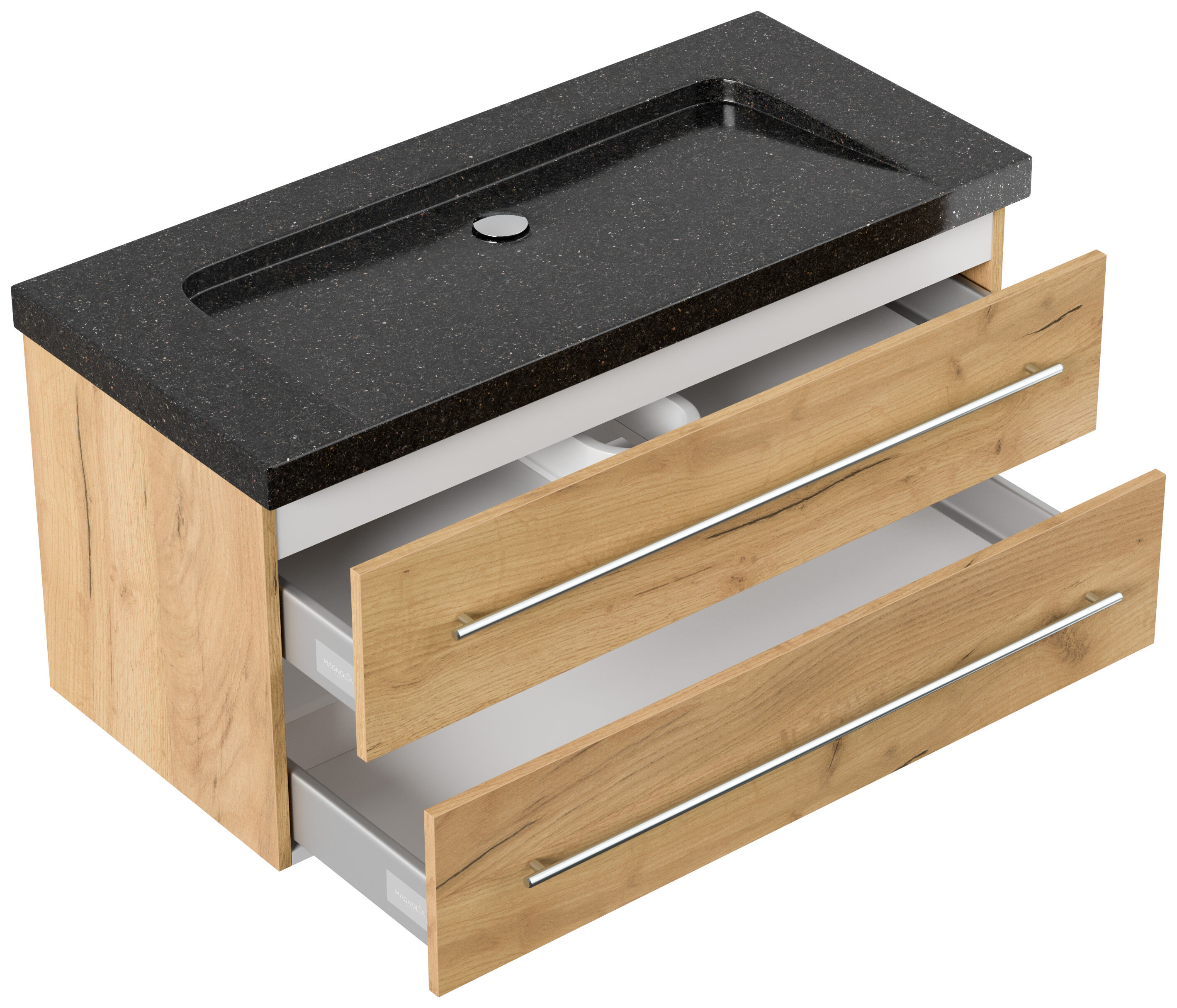 Badmöbel Granit Galaxy Black Damo 100 cm ohne Hahnloch SoftClose eiche gold