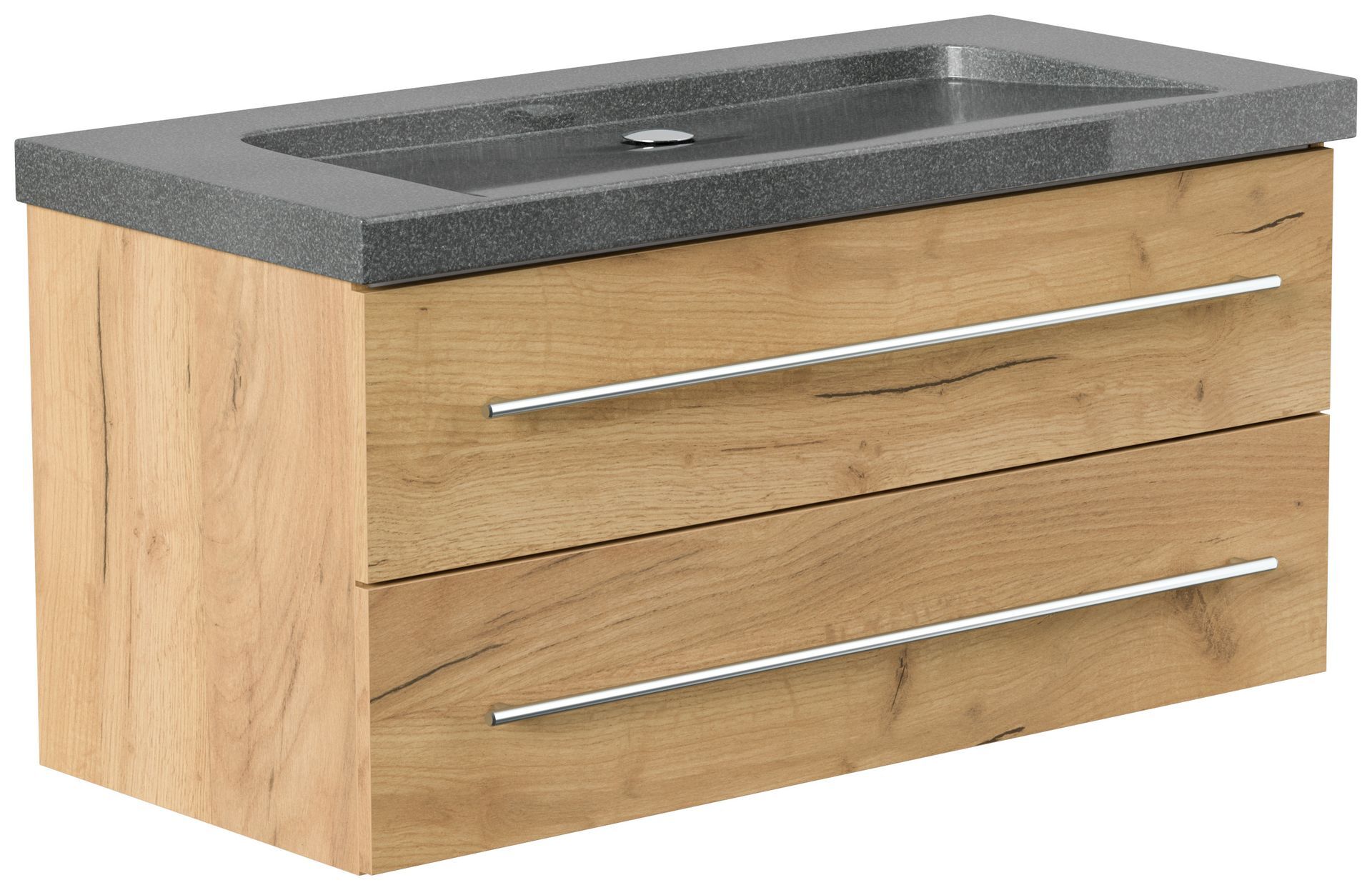 Badmöbel Granit G654 Damo 100 cm ohne Hahnloch SoftClose eiche gold