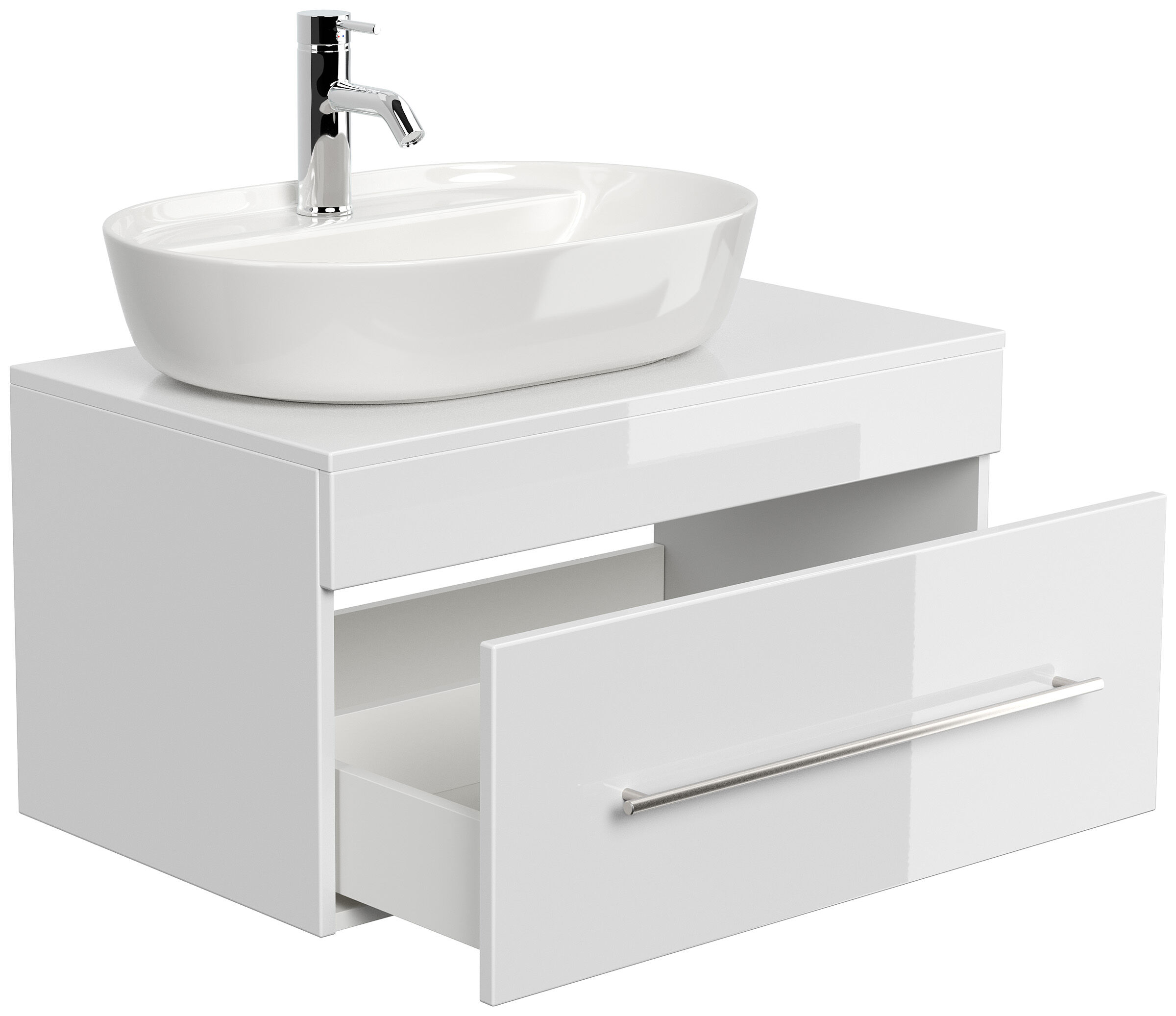 Badmöbel PEGASUS 80cm mit Design Aufsatzwaschbecken weiss hochglanz
