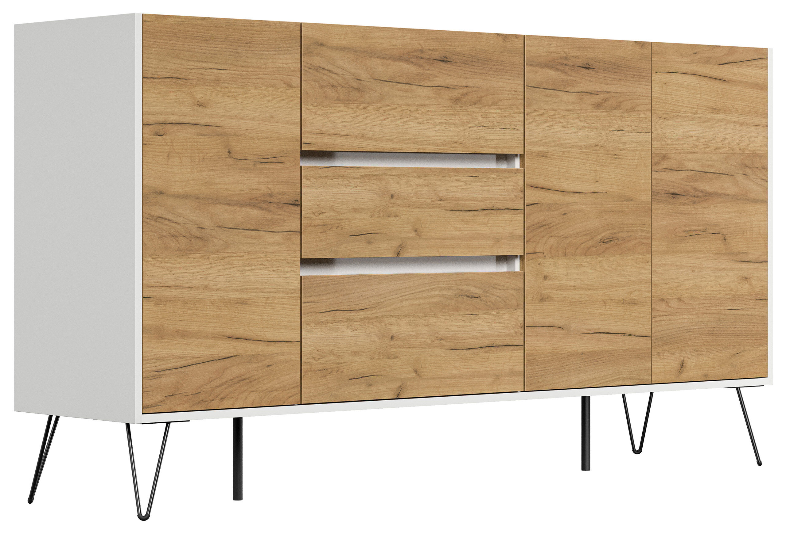 Design Sideboard Kommode Zuma 180cm Greifraum 3 SoftClose 3 Türen Weiß hochglanz