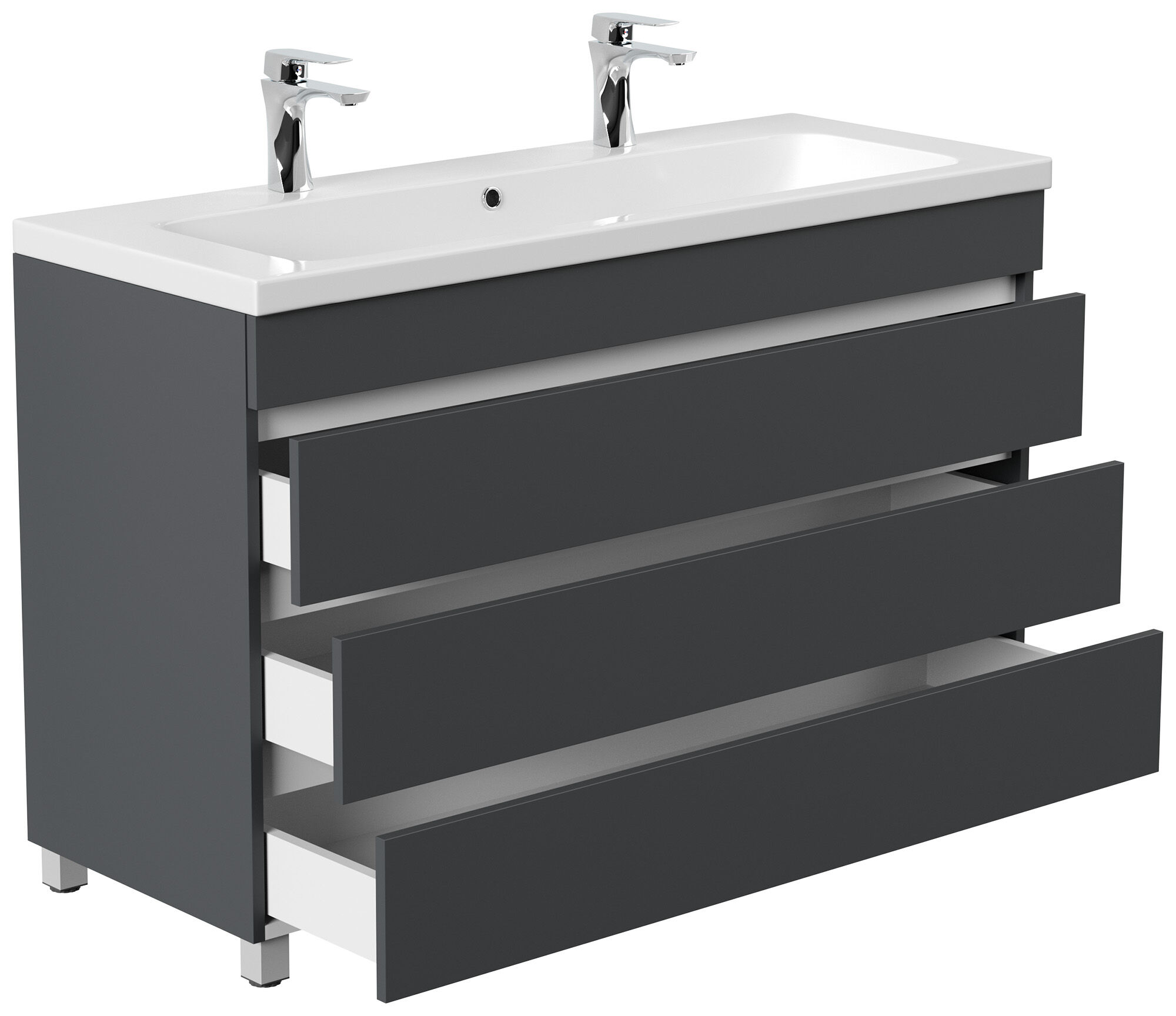 Stand Doppel Badmöbel Via 120 grafit mit 3 grifflosen Schubladen