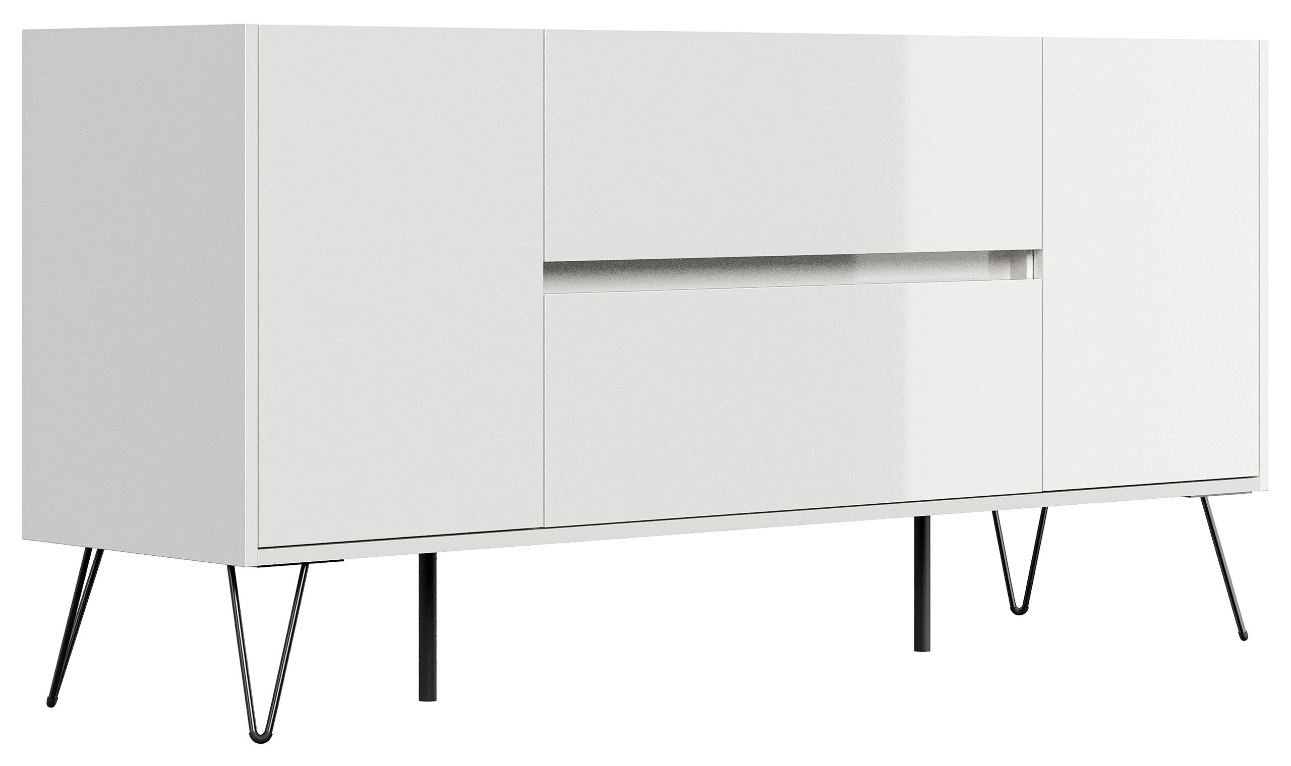 Sideboard Yako 155cm 2 SoftClose 2 Türen Weiß/Eiche Top