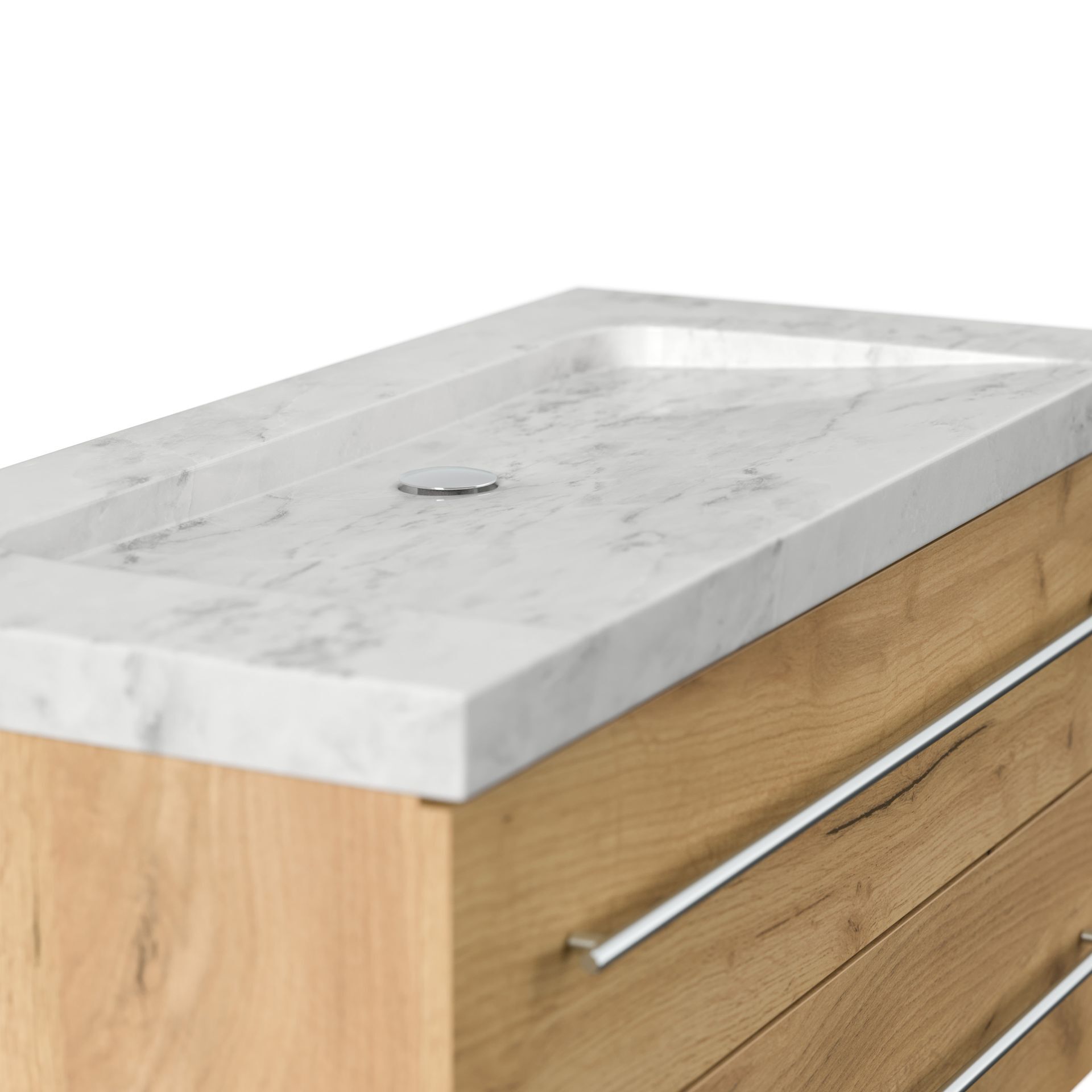 Badmöbel Marmor Carrara White Damo 100 cm ohne Hahnloch SoftClose weiß hochglanz