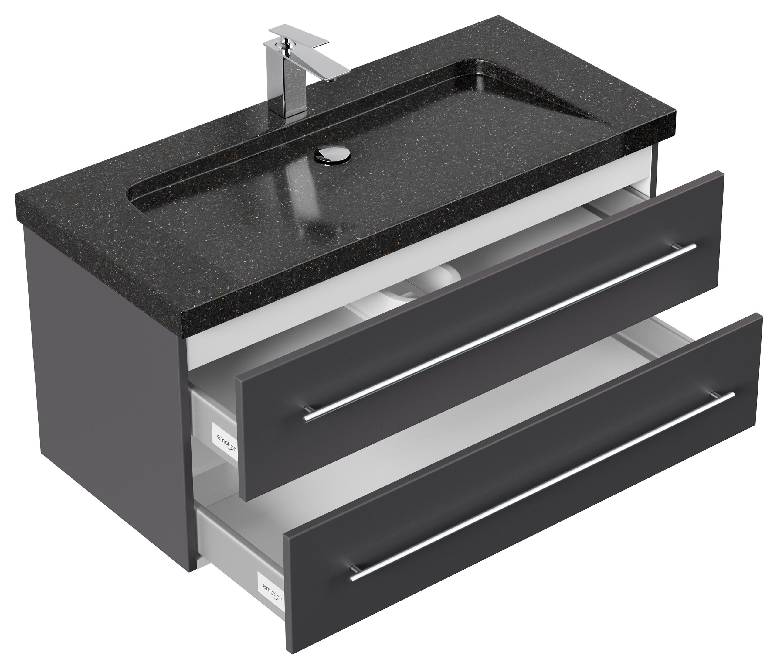 Badmöbel Granit Galaxy Black Damo 100 cm 1 Hahnloch SoftClose anthrazit