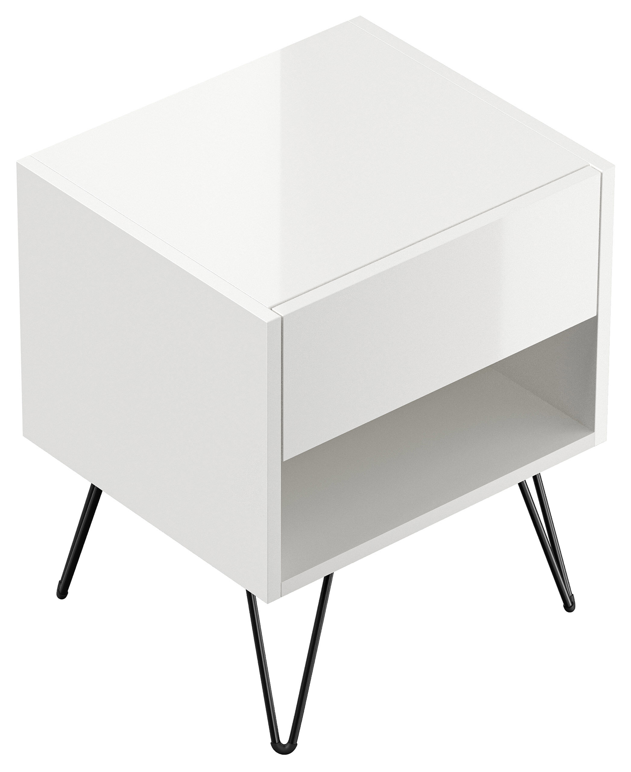 2er Set Nachttisch Dion 40cm SoftClose stehend Weiß & Eiche Front