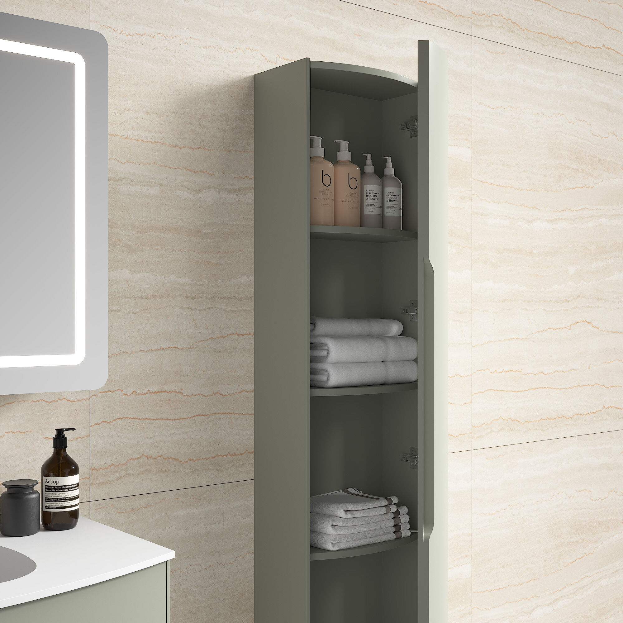 Badmöbel Set Riva 3tlg. 100 cm mit Spiegelschrank montiert grün matt