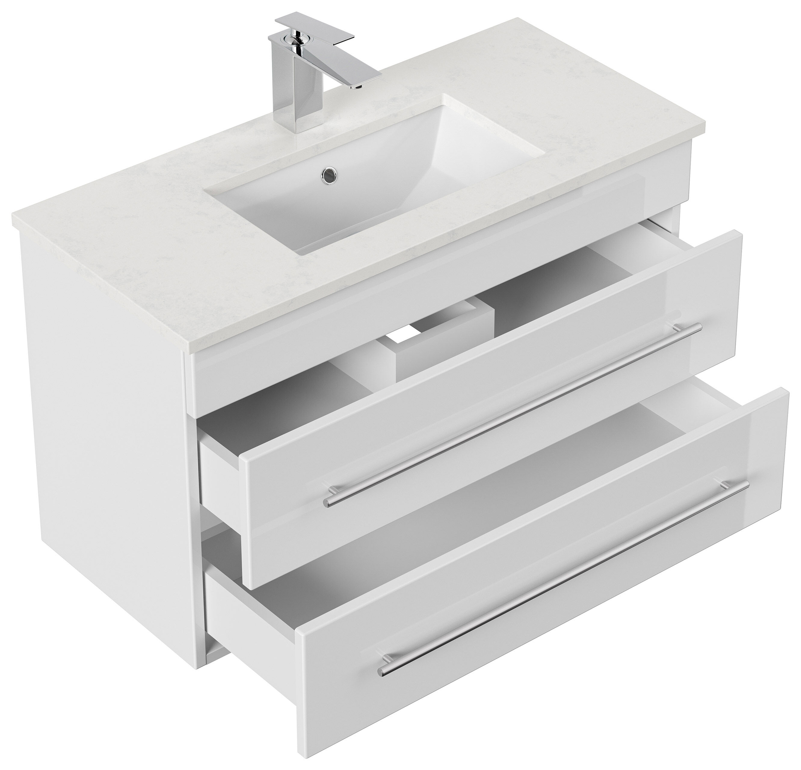 Badmöbel Eton 800 Quarz Carrara SoftClose weiss hochglanz