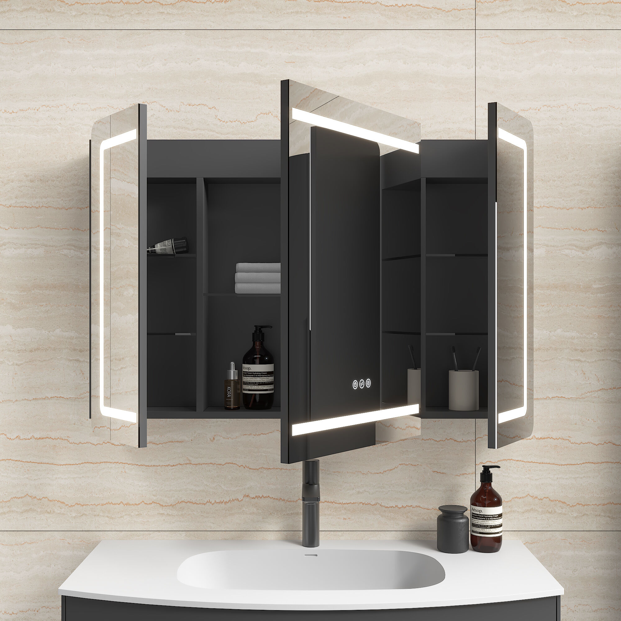 Badmöbel Set Riva 3tlg. 100 cm mit Spiegelschrank montiert grafit matt