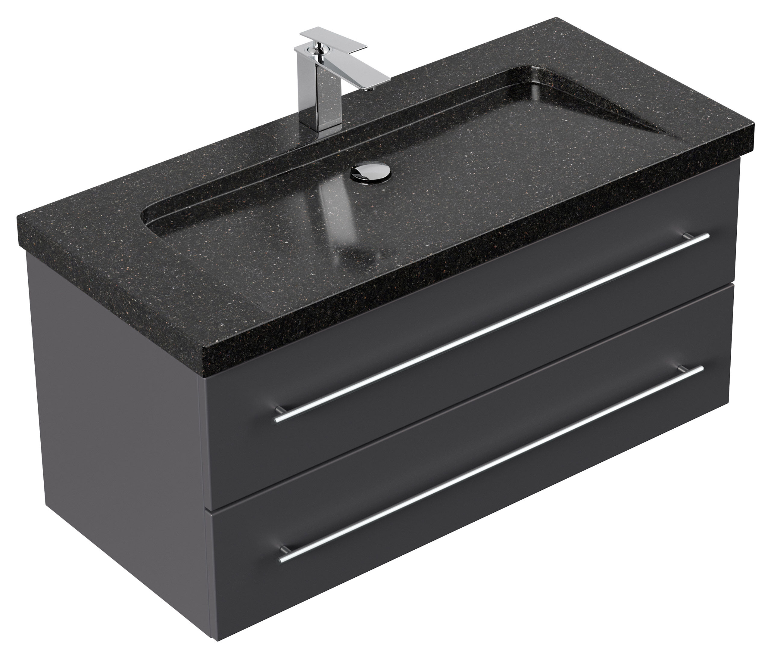 Badmöbel Granit Galaxy Black Damo 100 cm 1 Hahnloch SoftClose anthrazit