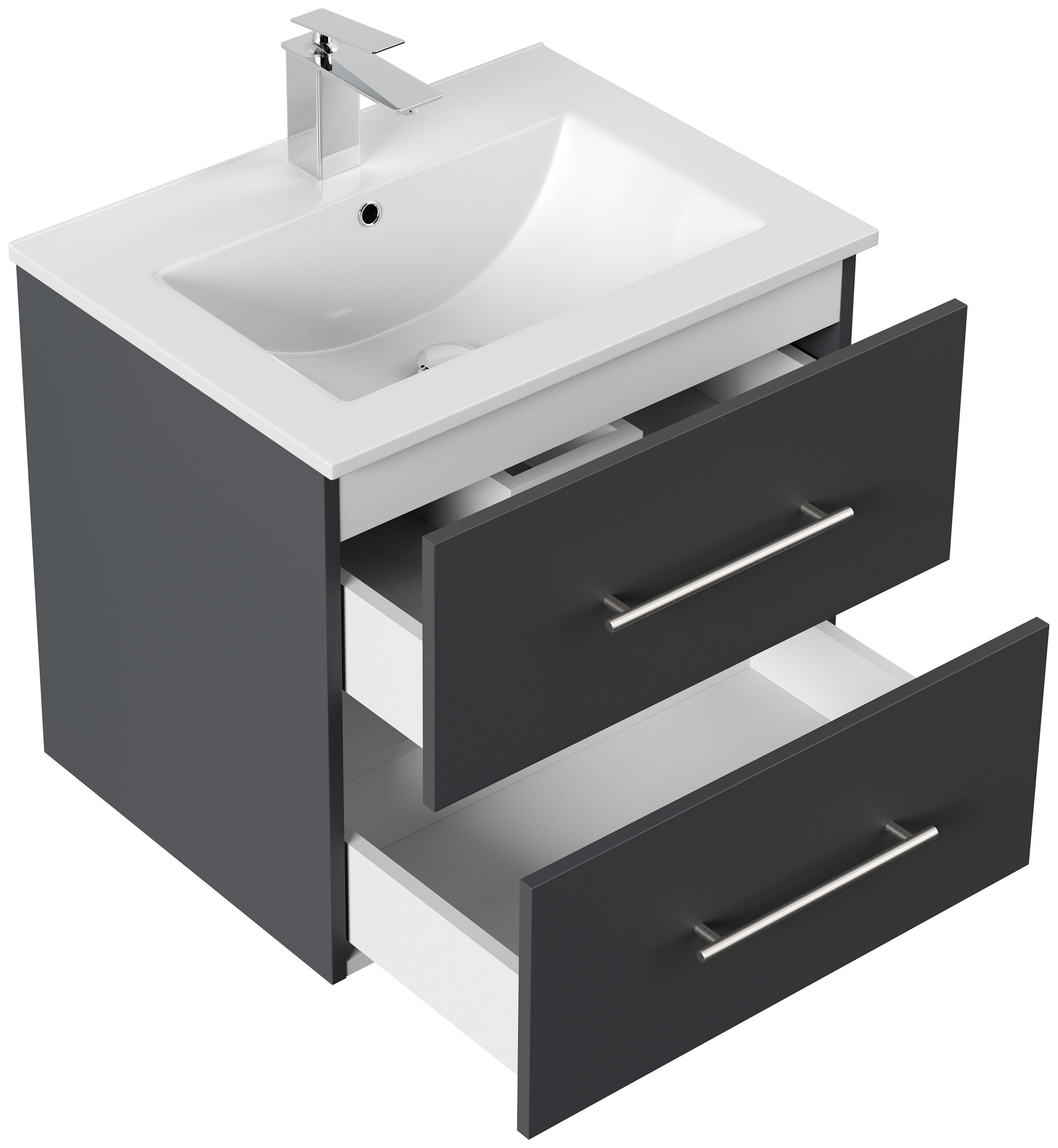 Badmöbel Set Firenze 60 3tlg. LED Spiegel und Hochschrank grafit