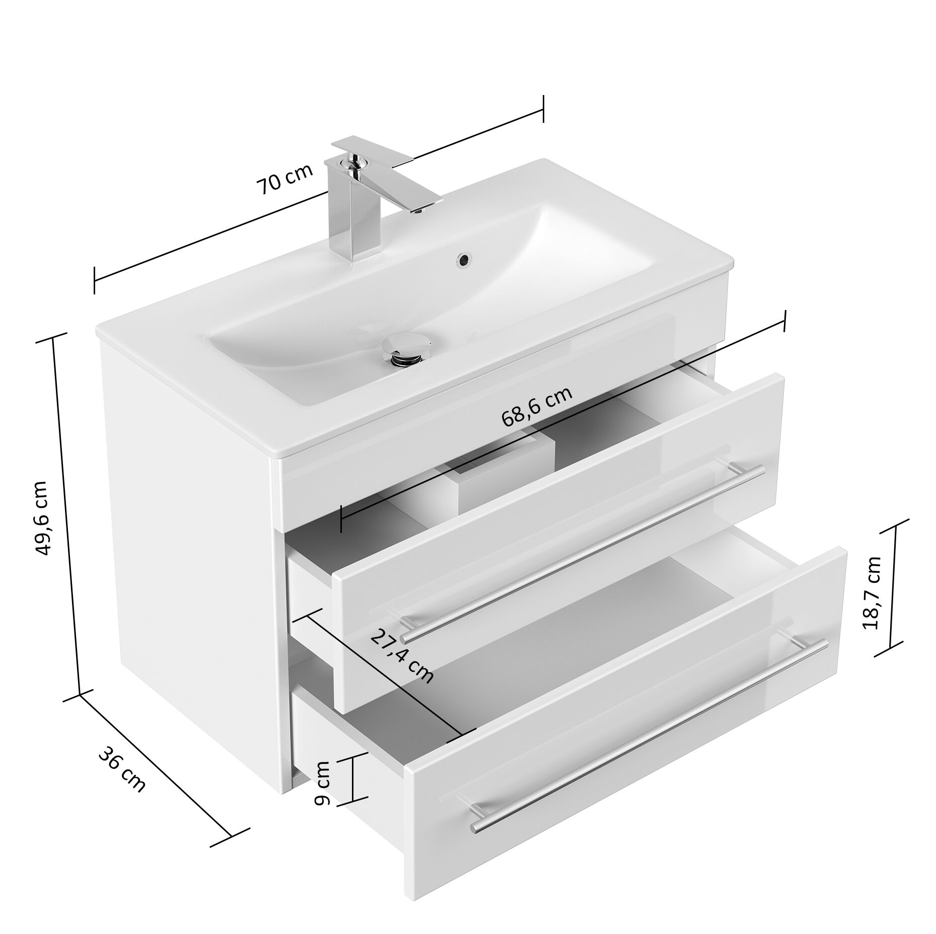 Badmöbel Mars 700 SlimLine SoftClose schwarz