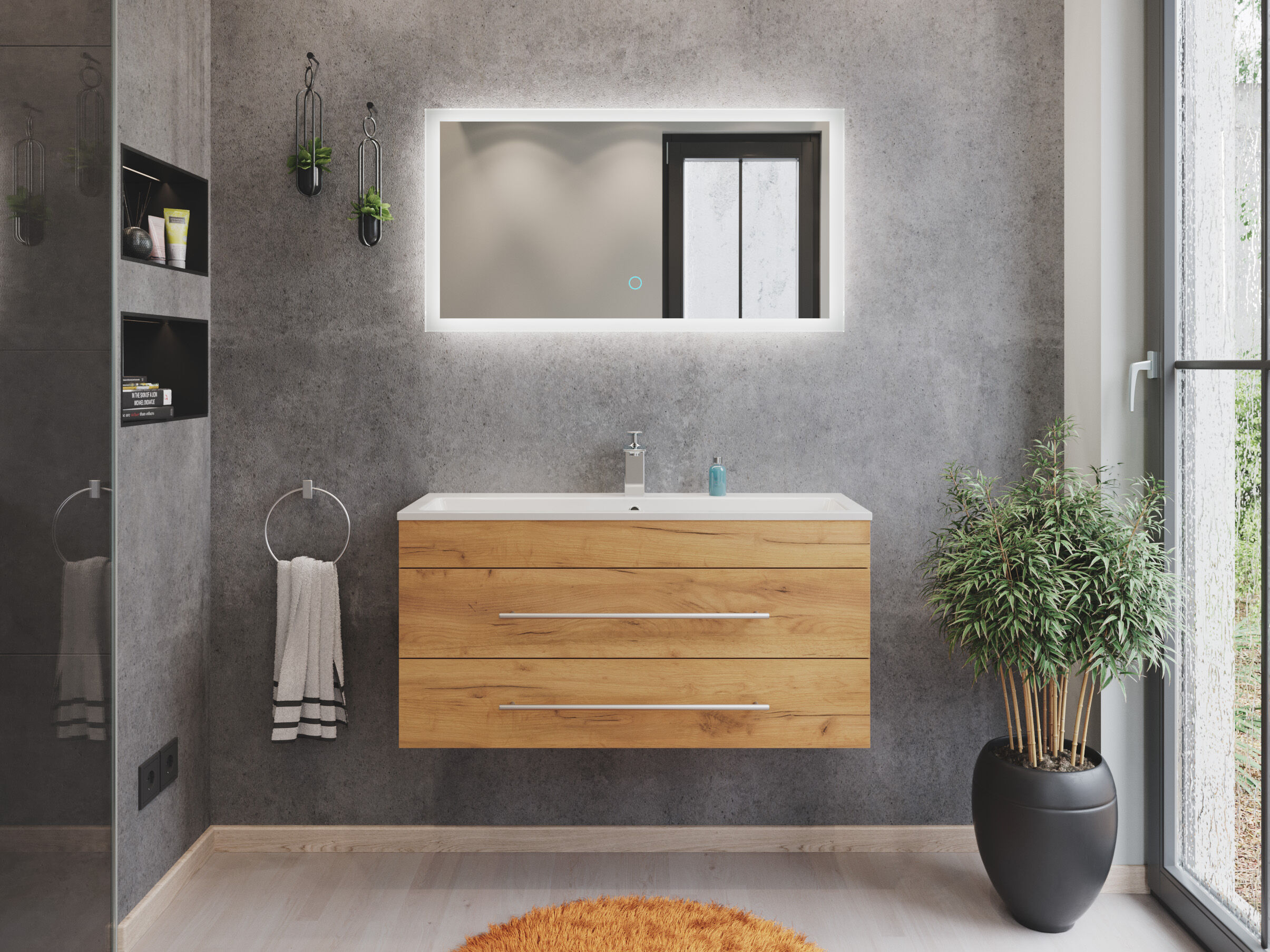 Badmöbel Mars 1000 2-teilig mit LED Spiegel SlimLine grafit