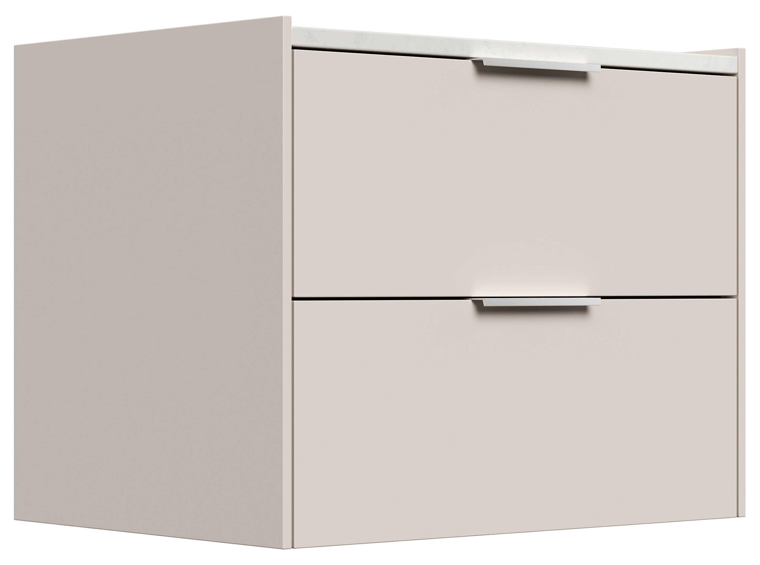 Design Nachttisch Kommode Artem 60cm, Quarztop, 2 Softeinzüge lackiert Weiß Hgl