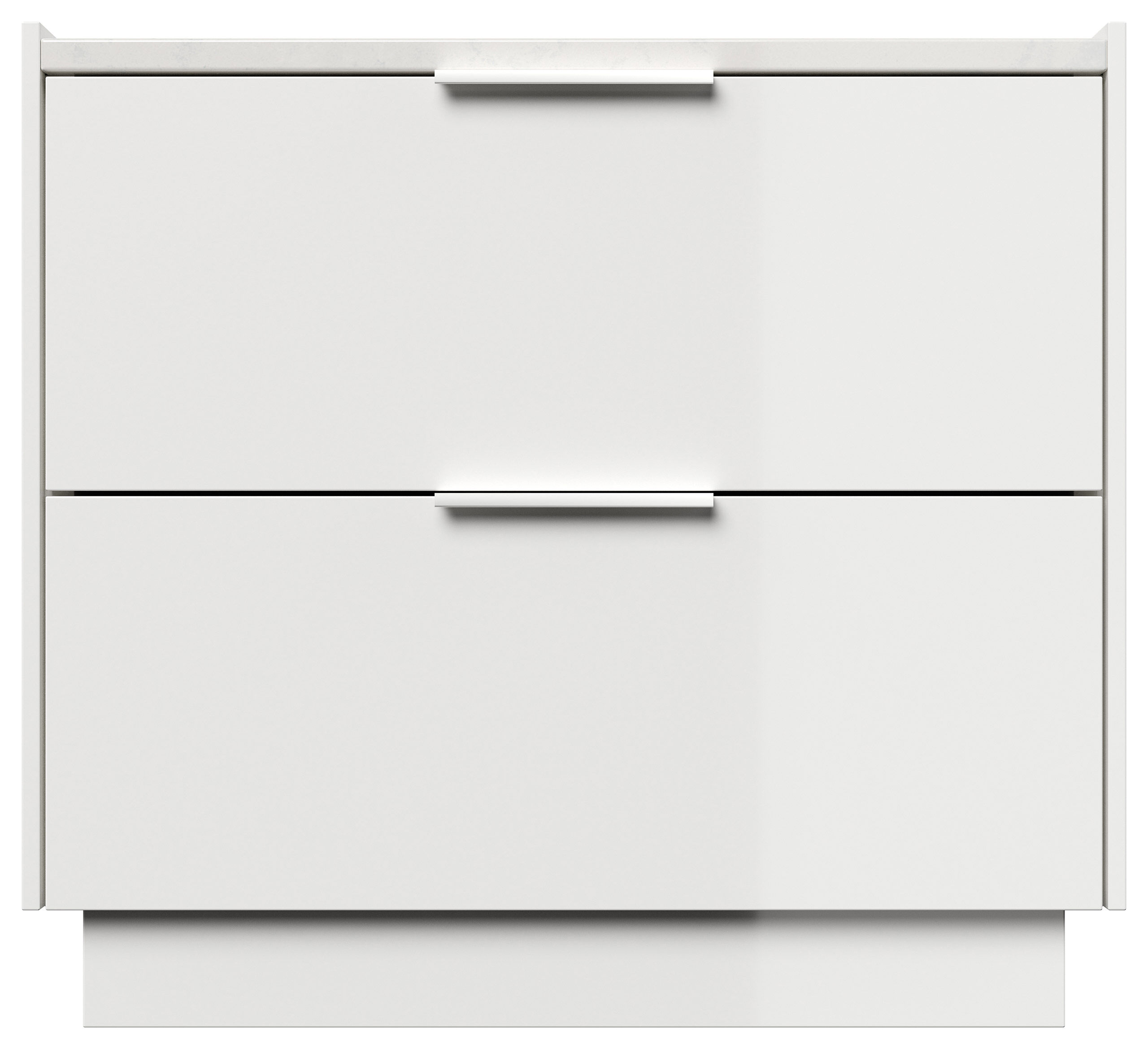 Design Nachttisch Kommode Artem 60cm, Quarztop, 2 Softeinzüge lackiert Weiß Hgl