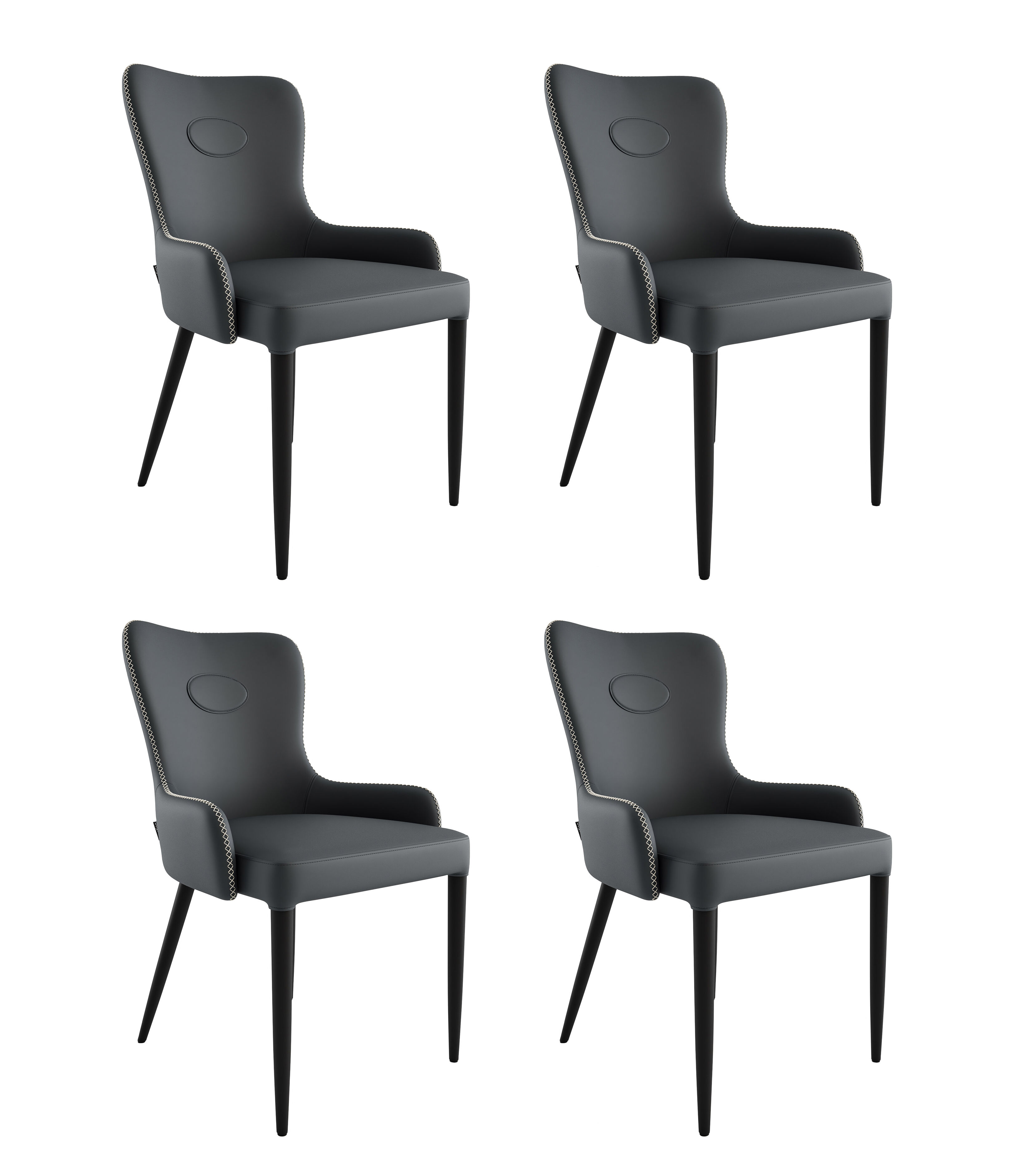 4er Set Esszimmerstuhl klassisch James Samt Polsterstuhl dunkelgrau Metallbeine