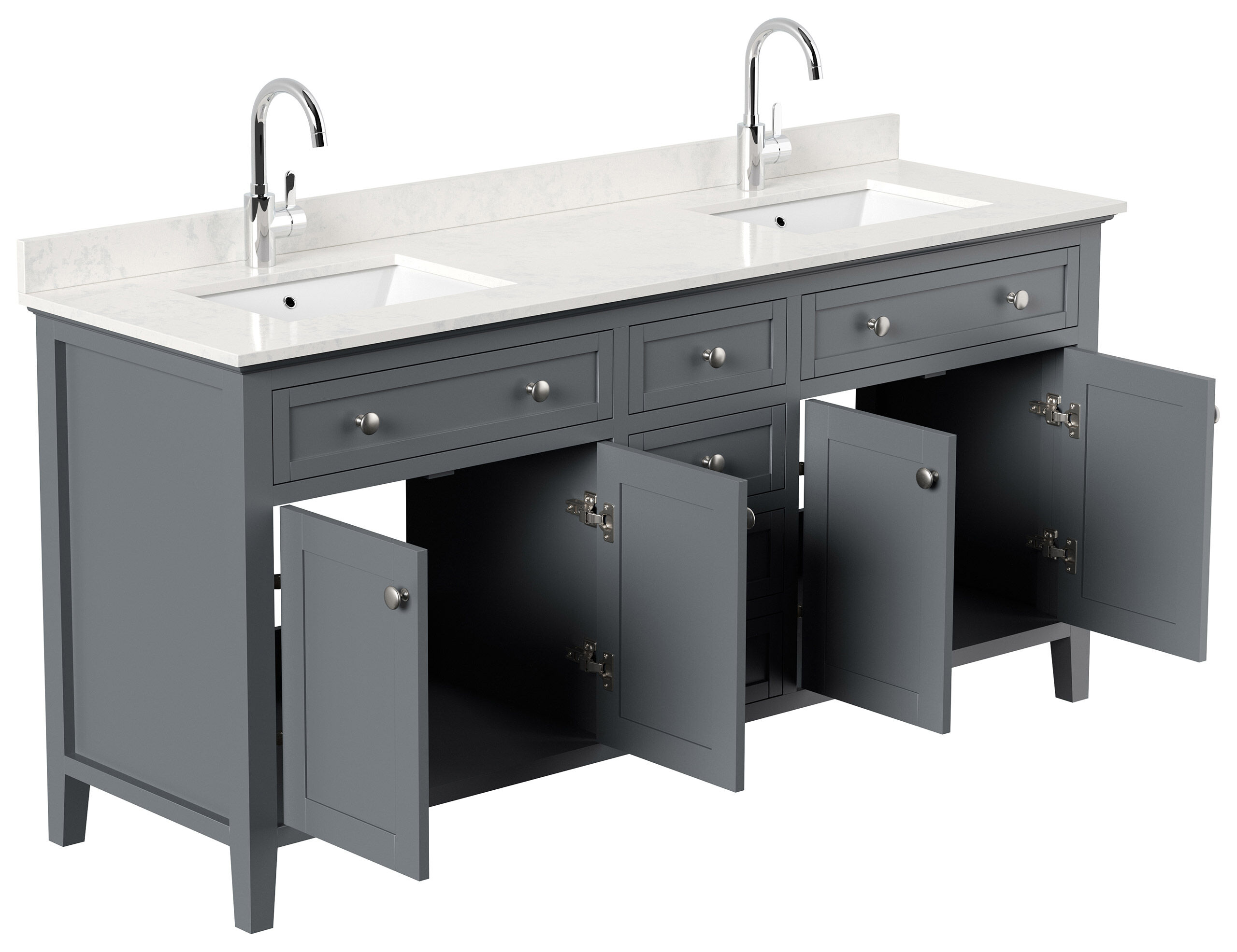 Landhaus Badmöbel-Set 2tlg Postigo 180 Quarz Carrara montiert grau lackiert 
