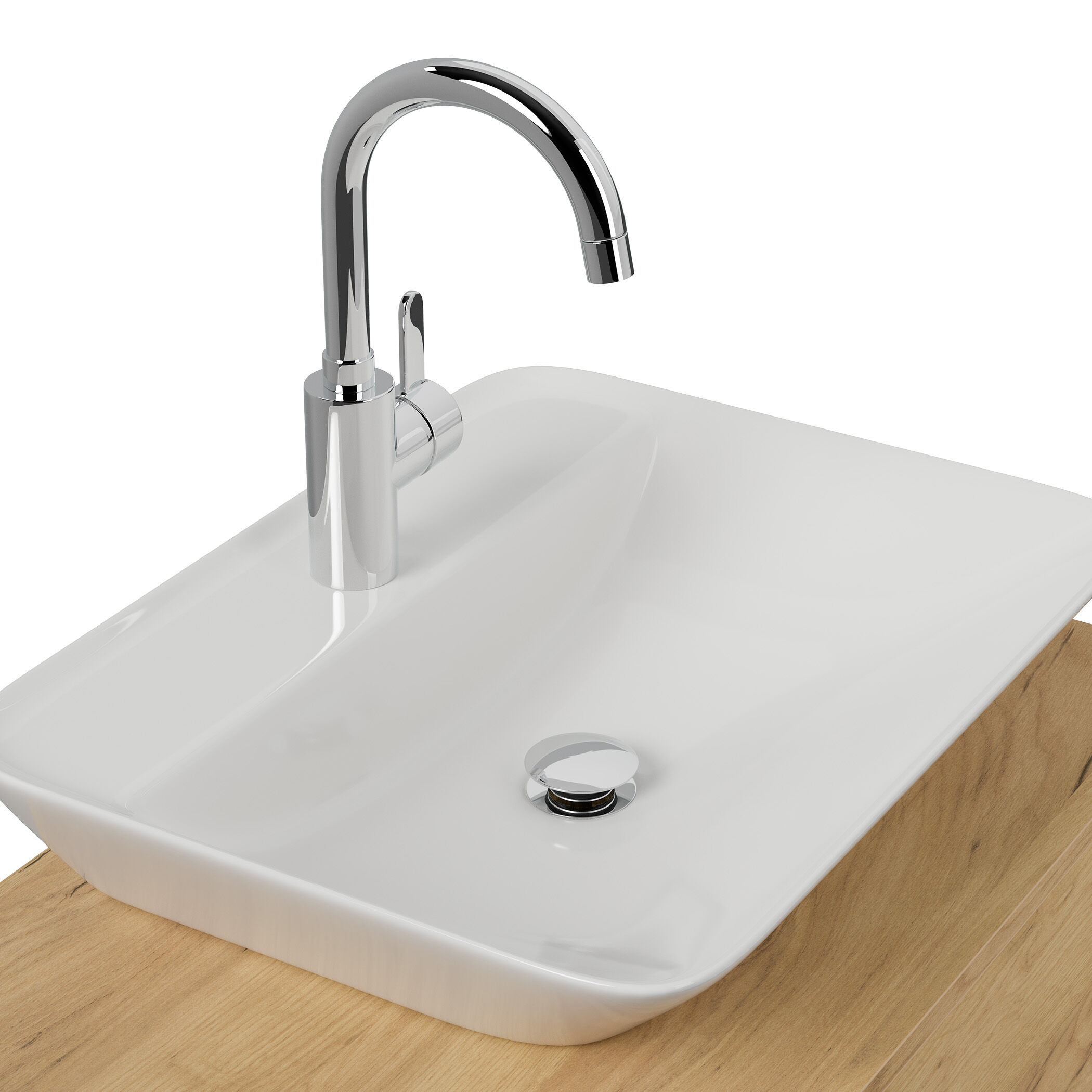 Badmöbel Taifun 70cm mit modernem Aufsatzwaschbecken eiche gold