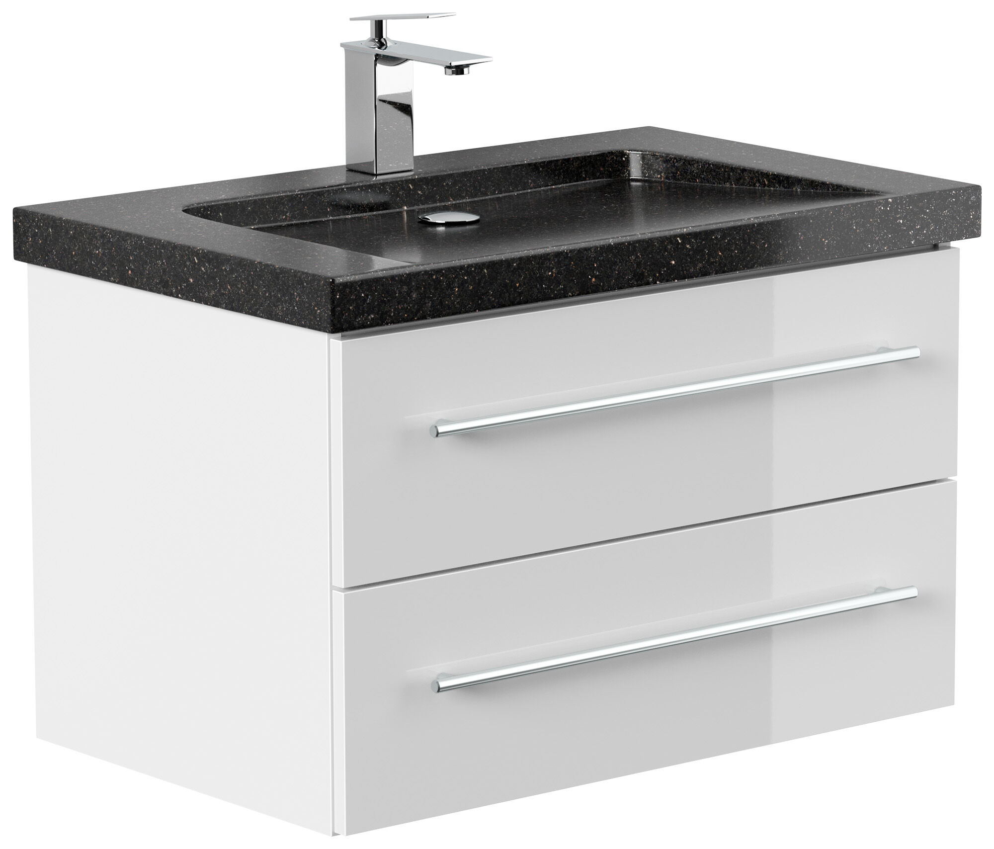Badmöbel Granit Galaxy Black Damo 75 cm 1 Hahnloch SoftClose weiß hochglanz