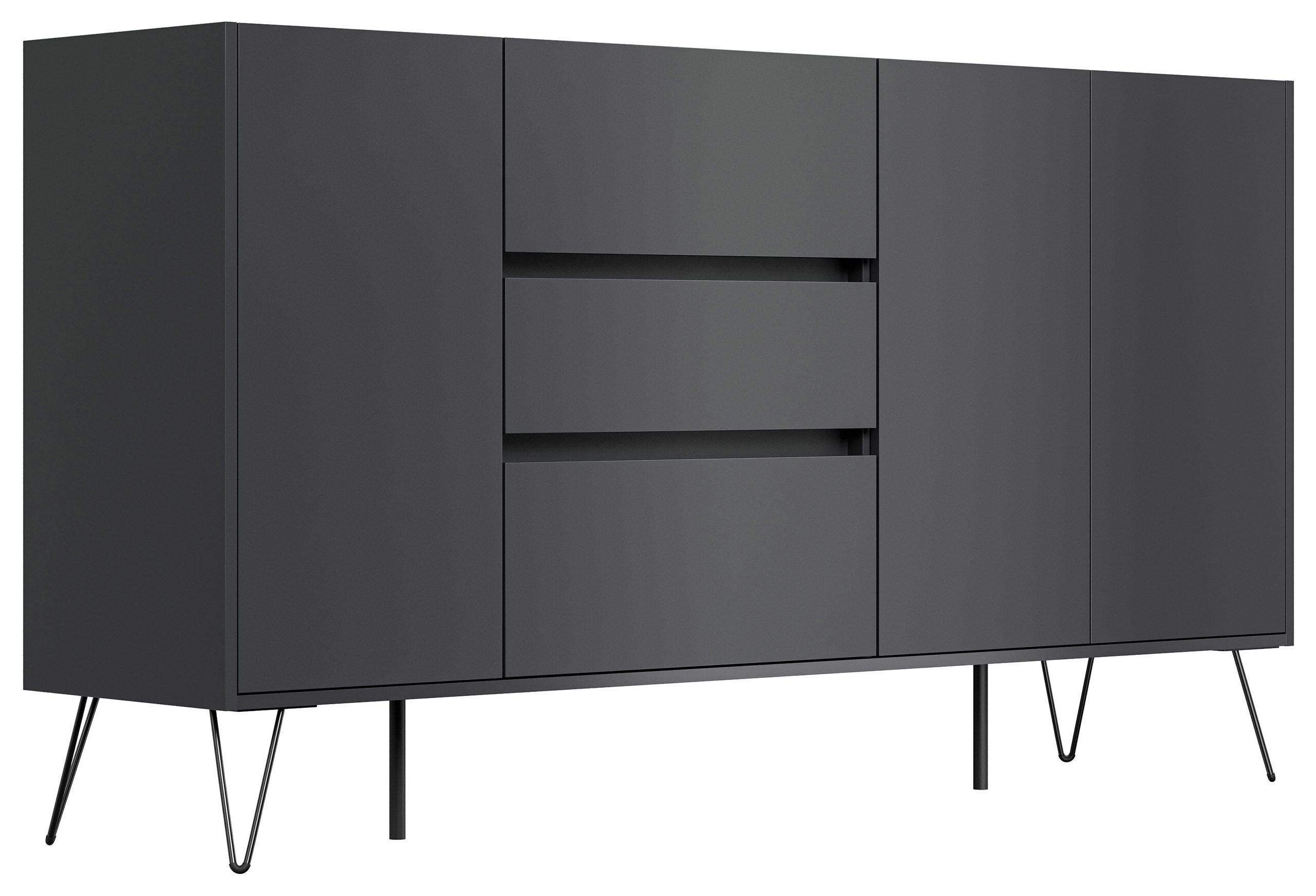 Design Sideboard Kommode Zuma 180cm Greifraum 3 SoftClose 3 Türen Weiß hochglanz