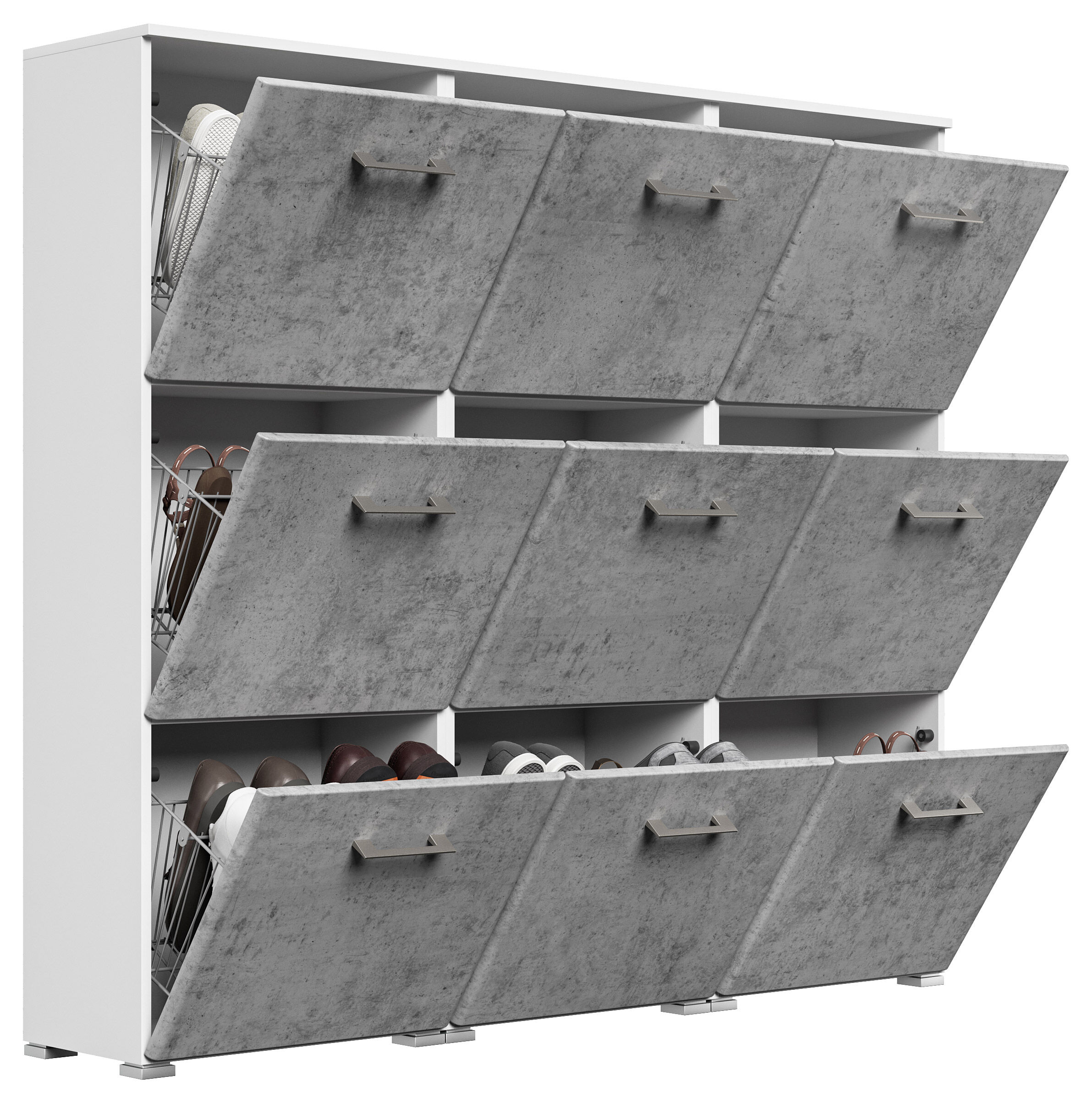 Schuhschrank XL Emotion 9 Klappen 36 Paar 157x141 cm Weiss-Weiss Hgl