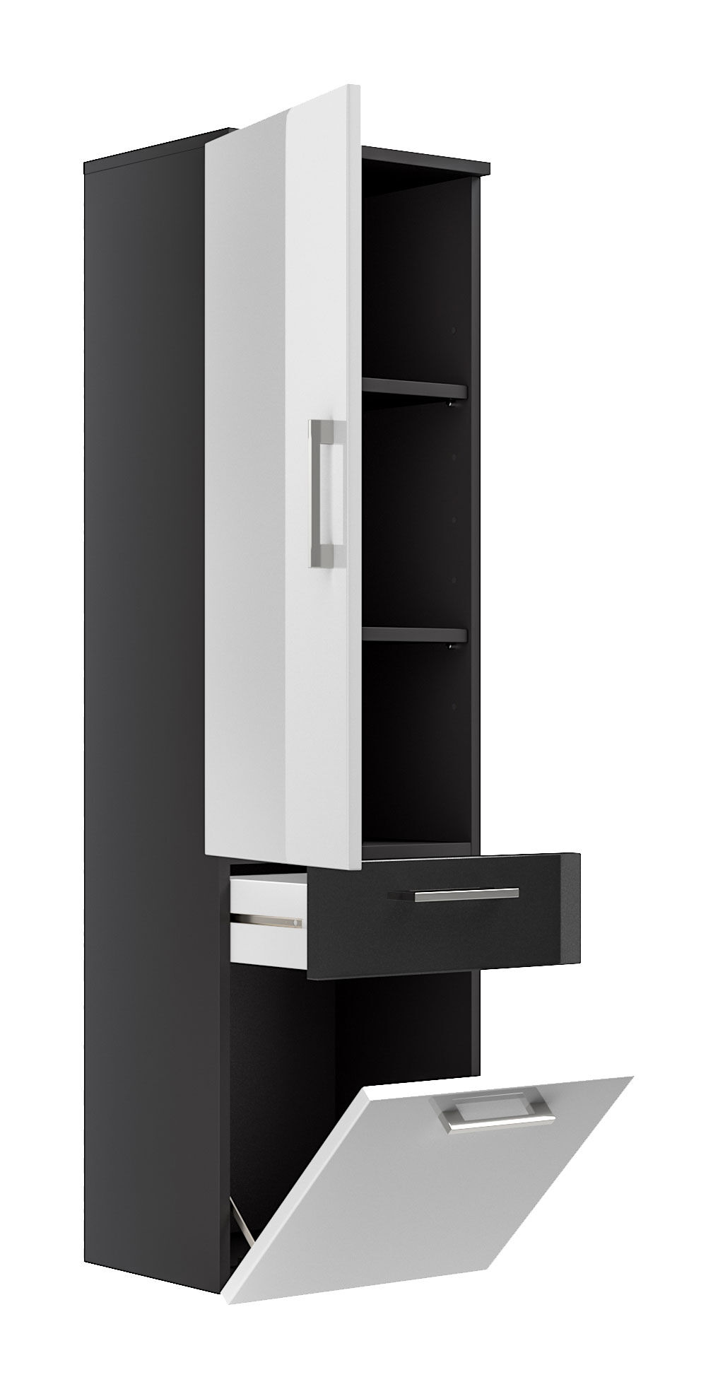 Hochschrank Rima 135 cm Weiss hochglanz/Grafit hochglanz