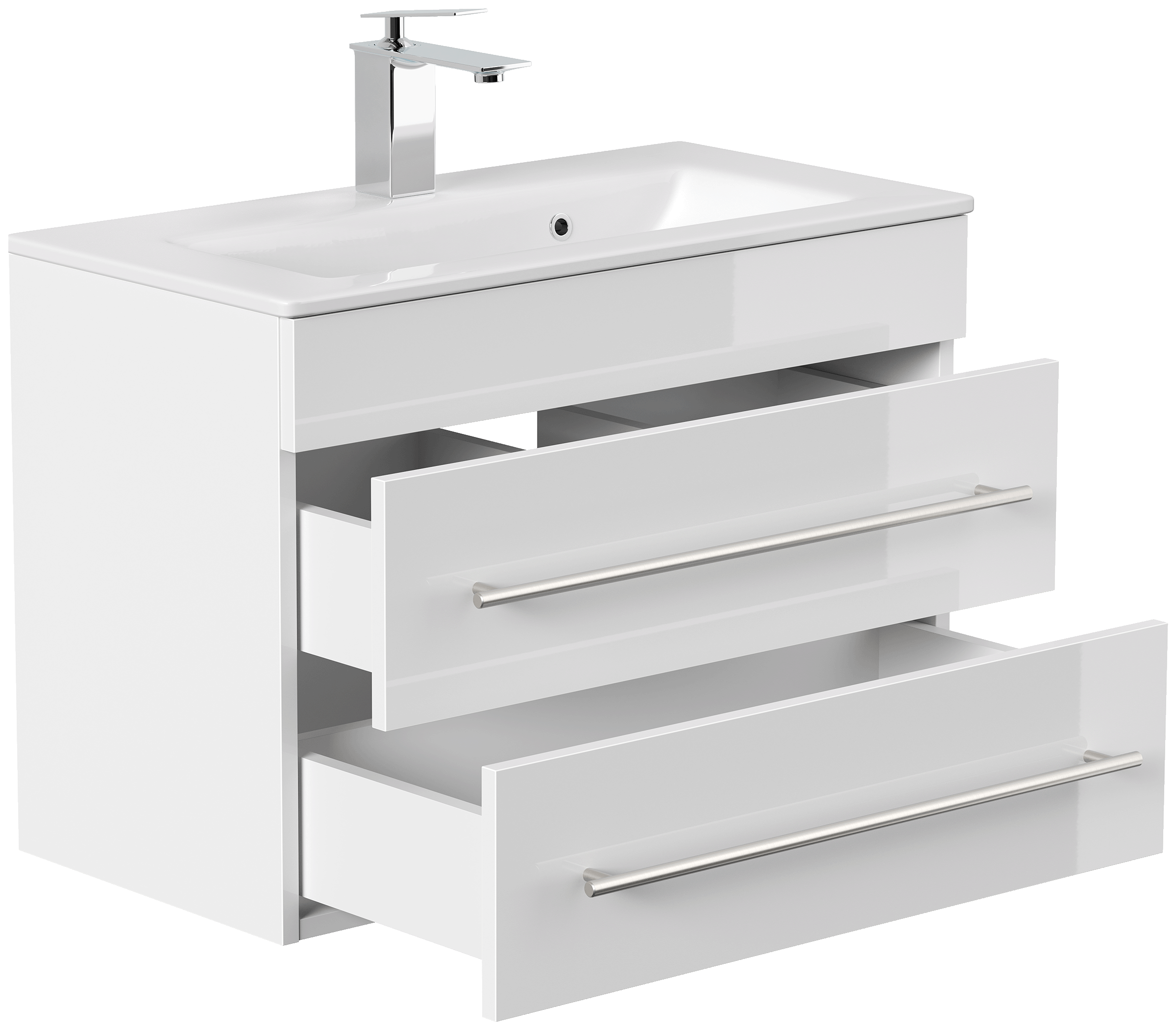 Badmöbel Mars 700 SlimLine 70x36cm mit 2 SoftClose Schubladen weiss hochglanz