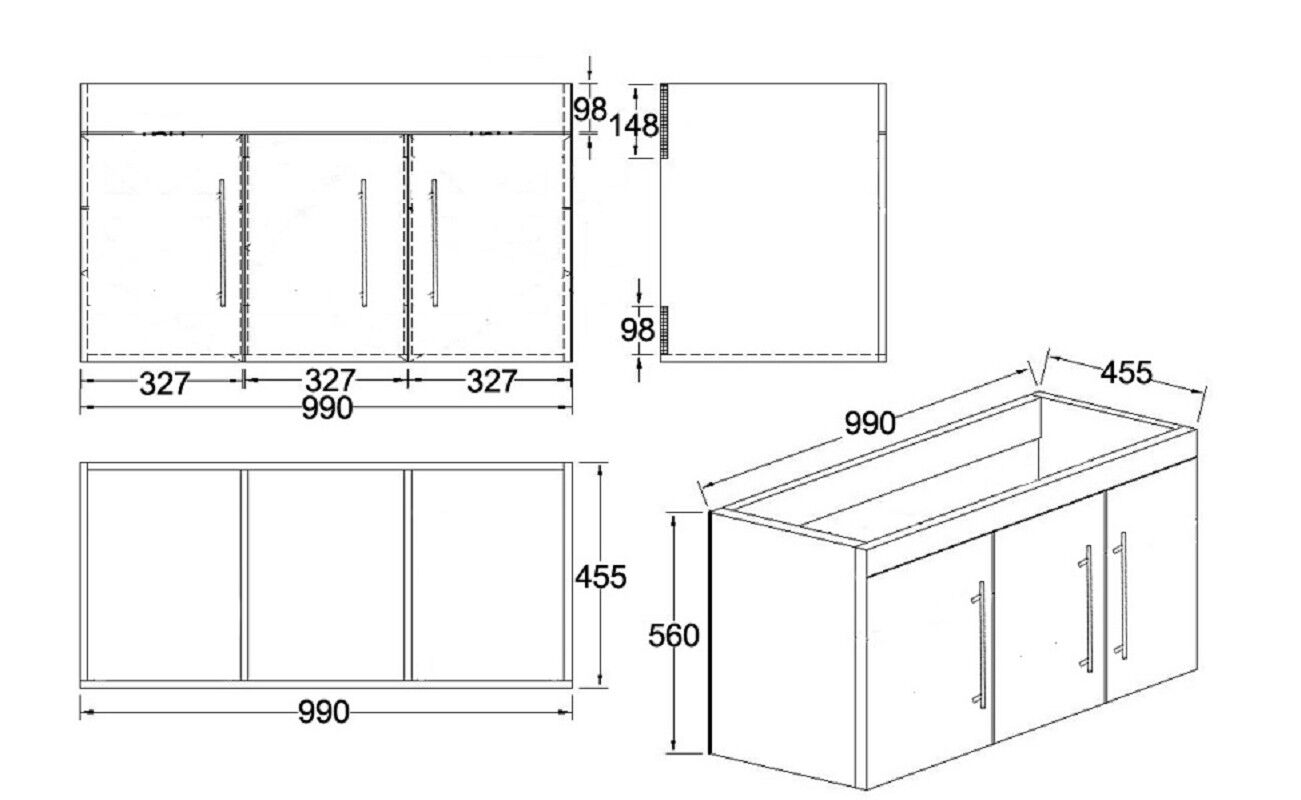 Badmöbel Venezia beton Waschtisch mit 3 Softclose Türen