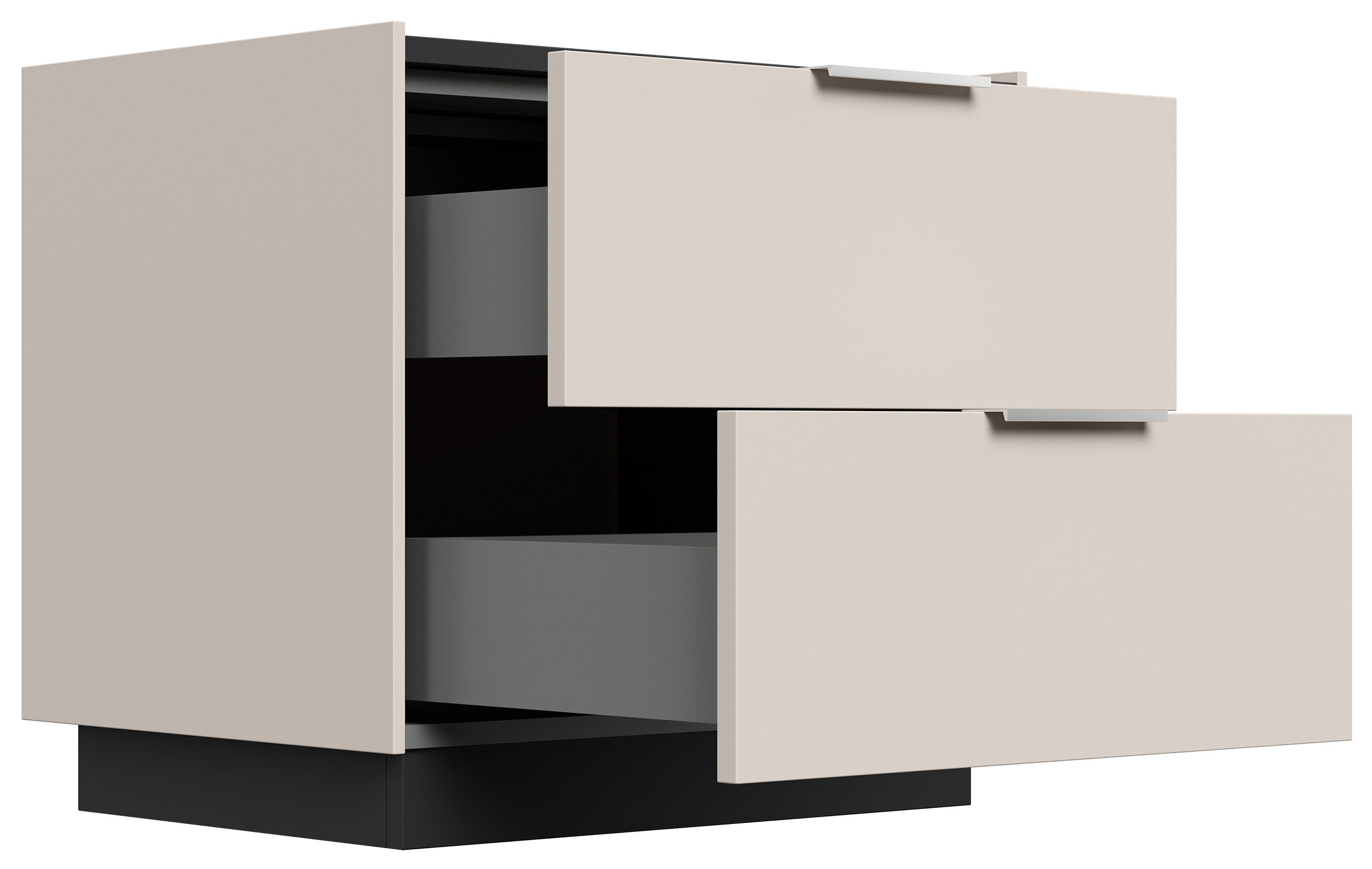 Design Nachttisch Kommode Artem 60cm, 2 Softeinzüge lackiert Weiß Hgl