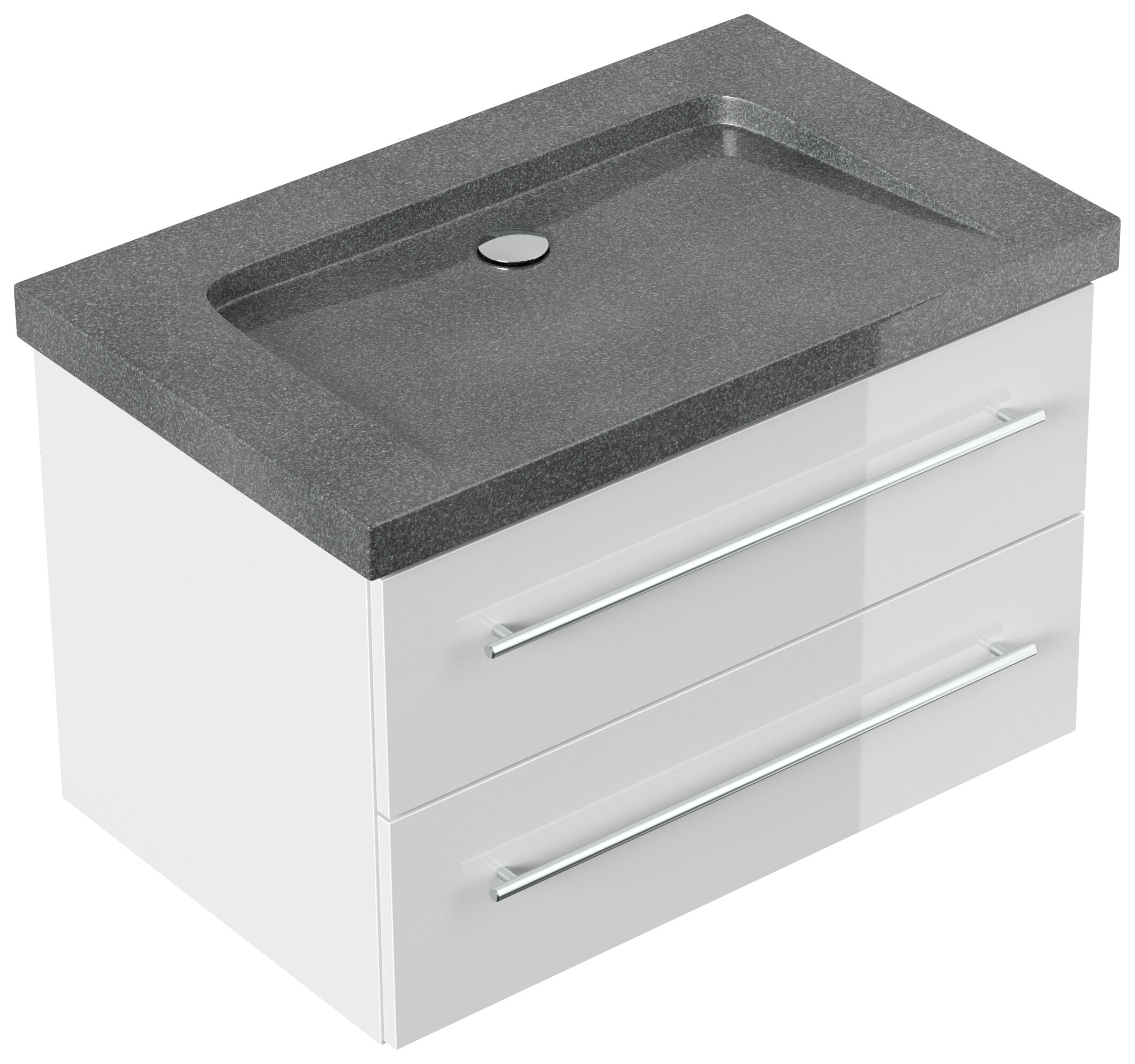 Badmöbel Granit G654 Damo 75 cm ohne Hahnloch SoftClose weiß hochglanz