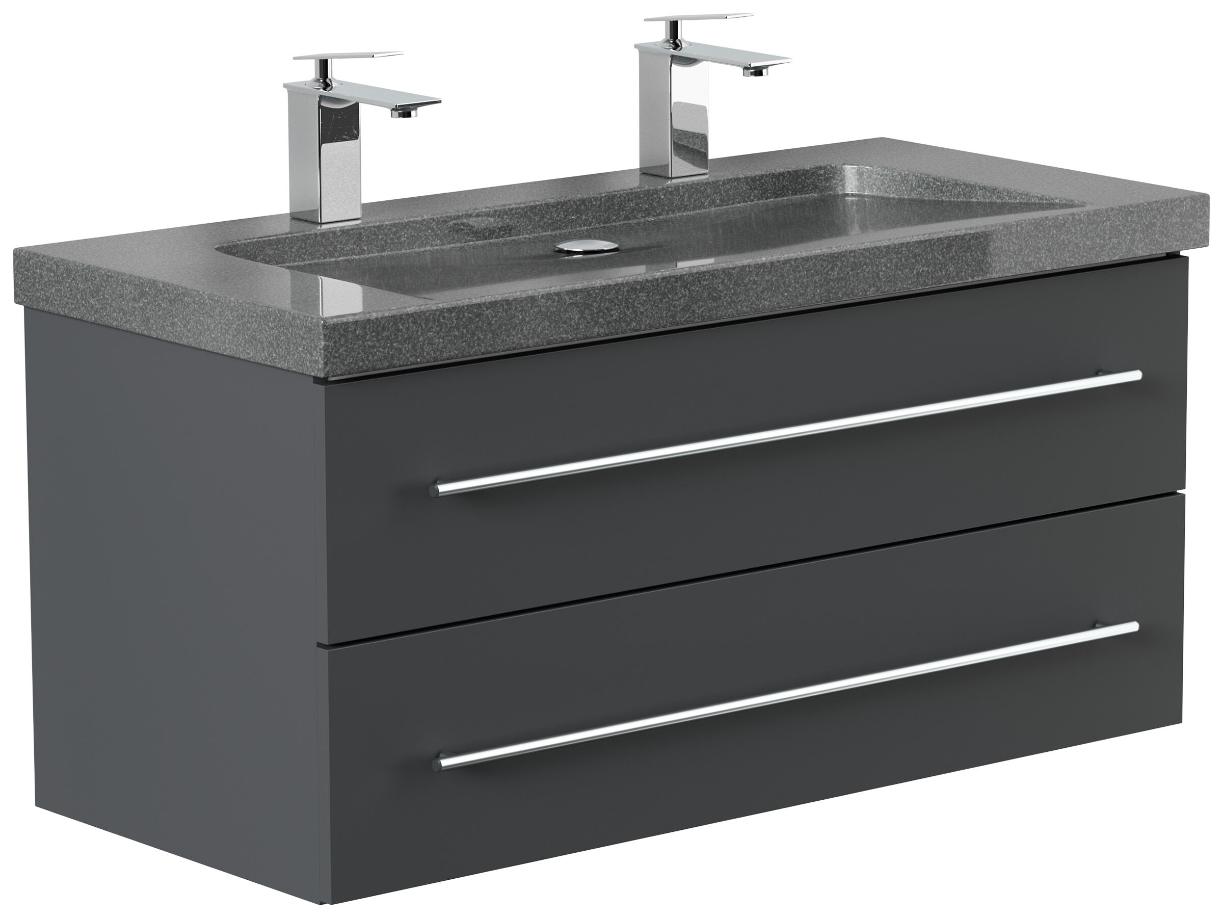 Badmöbel Granit G654 Damo 100 cm 2 Hahnlöcher SoftClose weiß hochglanz