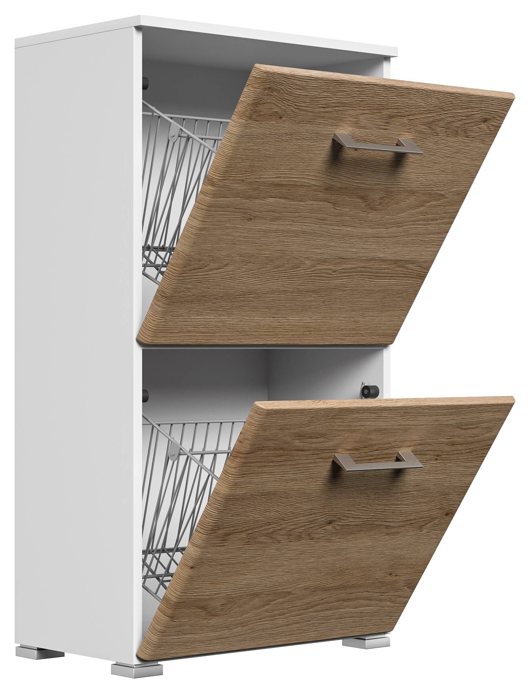 Garderobe Set 004 Boston 4 tlg Schuhschrank 4 Klappen 16 Paar Weiss-Eiche