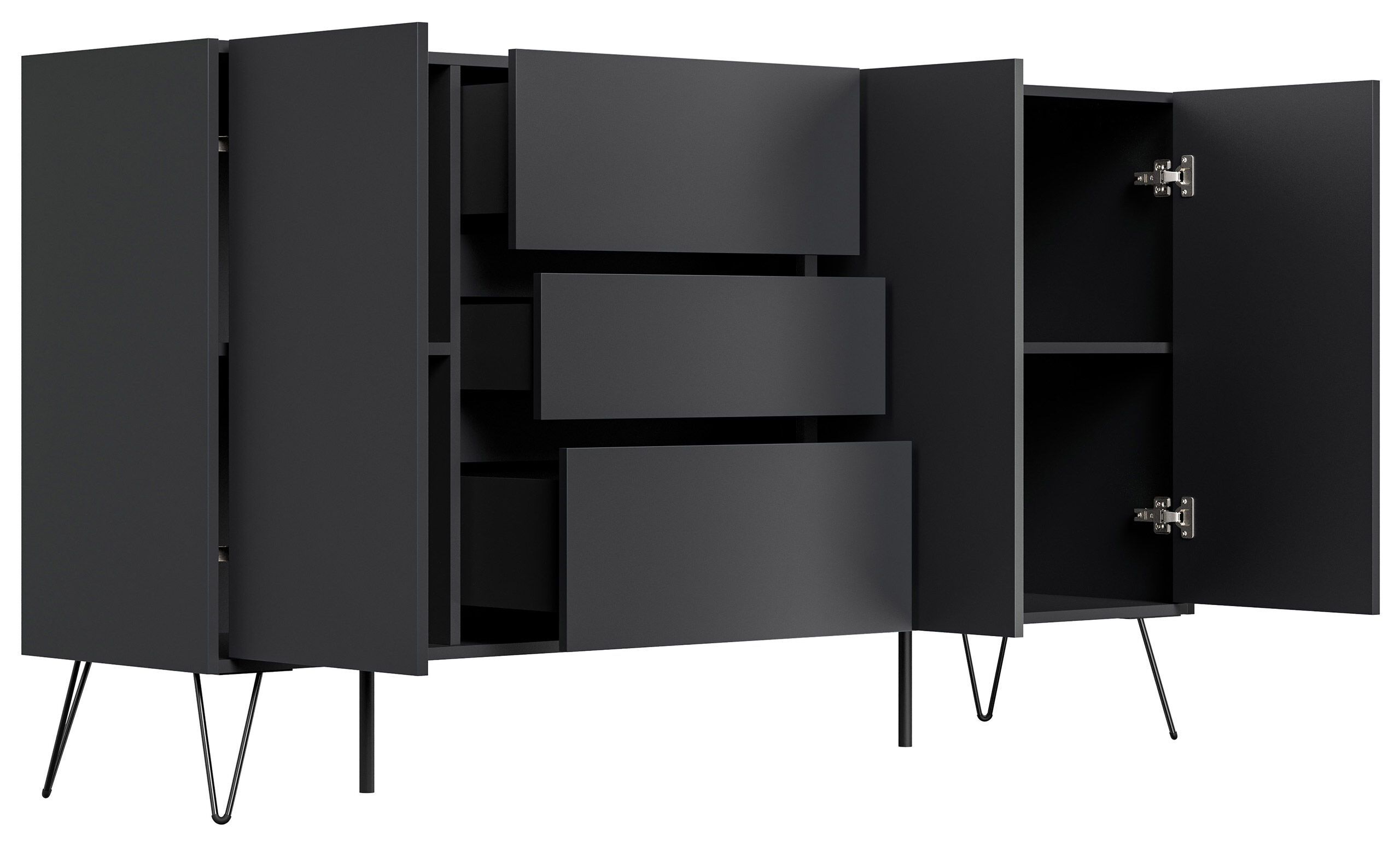 Design Sideboard Kommode Zuma 180cm Greifraum 3 SoftClose 3 Türen Weiß hochglanz