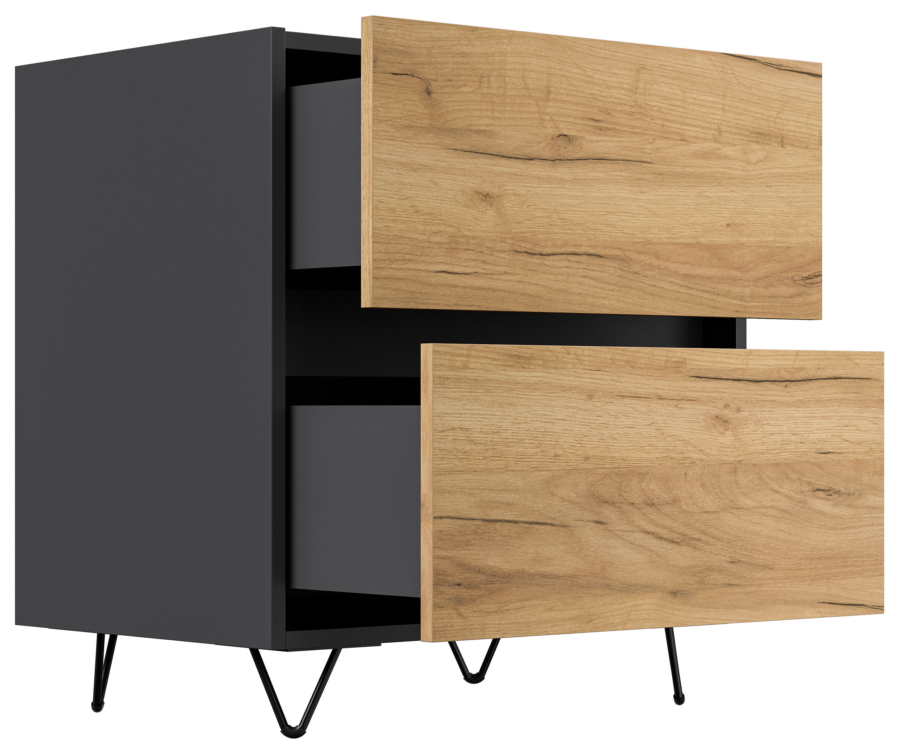 Nachttisch Yako 60cm 2 SoftClose stehend Weiß & Eiche Top