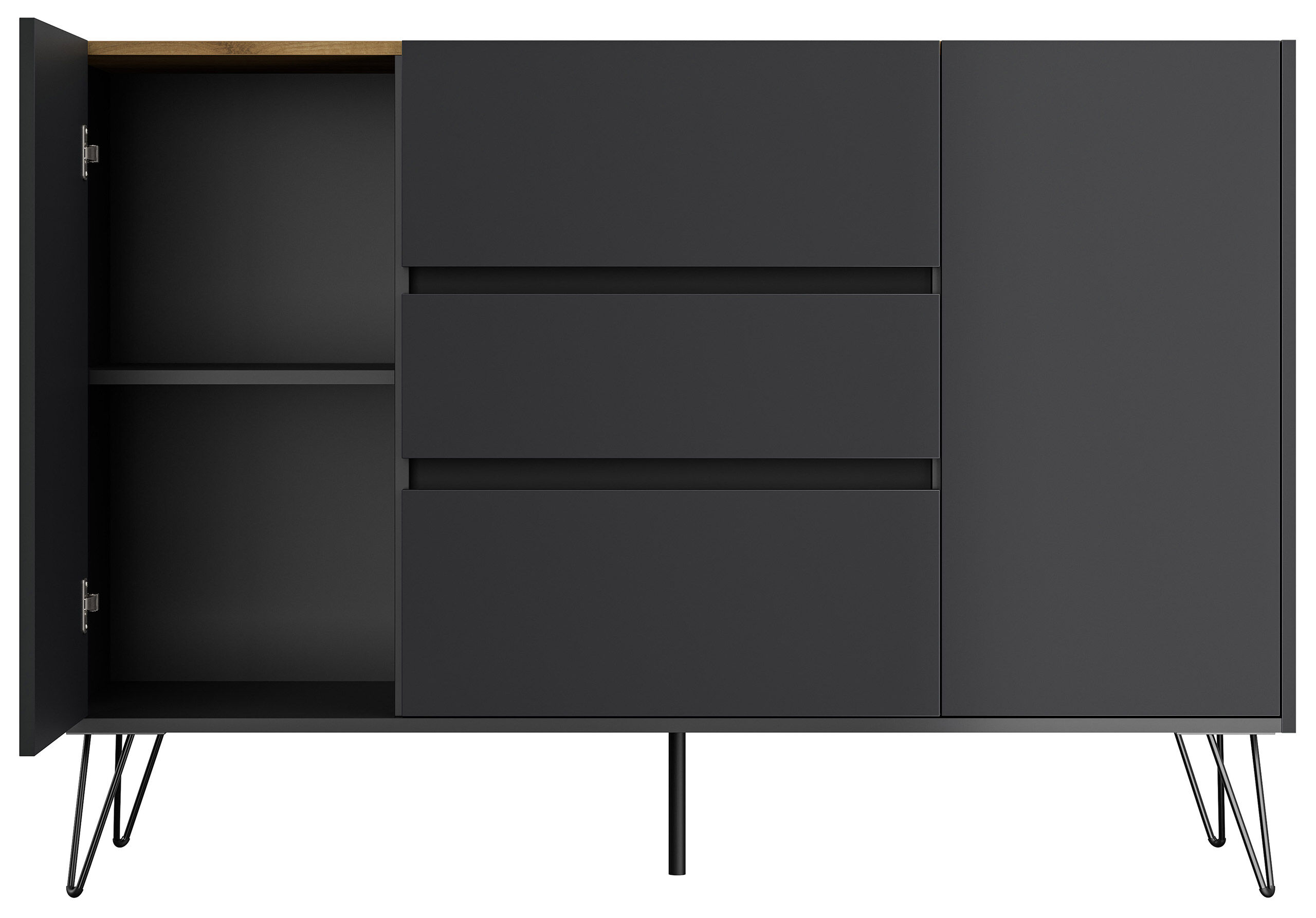 Sideboard Yako XL 140cm 3 SoftClose 2 Türen Grafit/Eiche Top