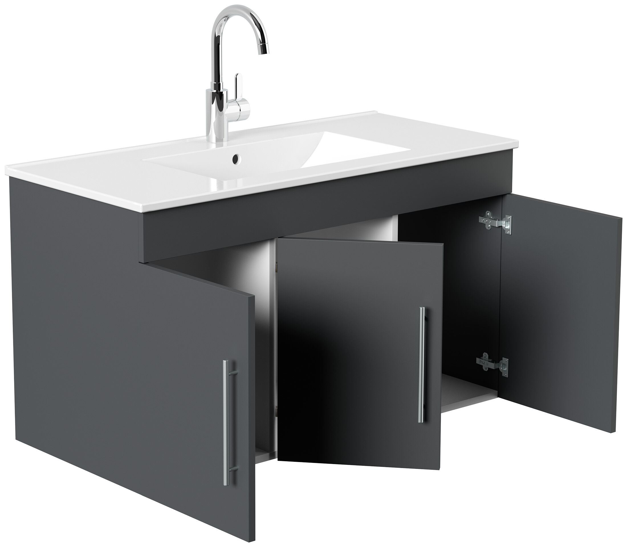 Badmöbel Venezia grafit Waschtisch mit 3 Softclose Türen