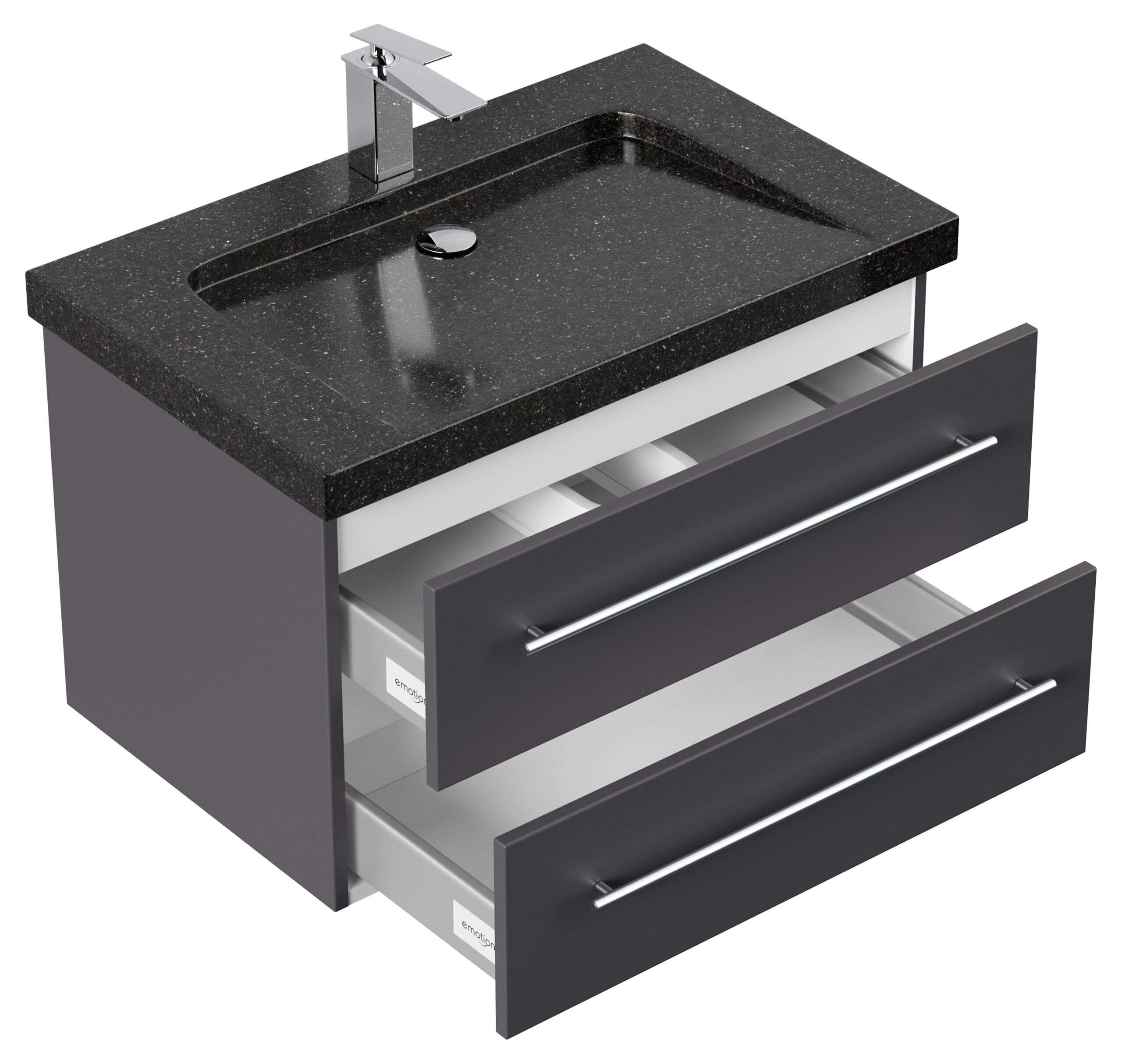 Badmöbel Granit Galaxy Black Damo 75 cm 1 Hahnloch SoftClose anthrazit & Spiegel