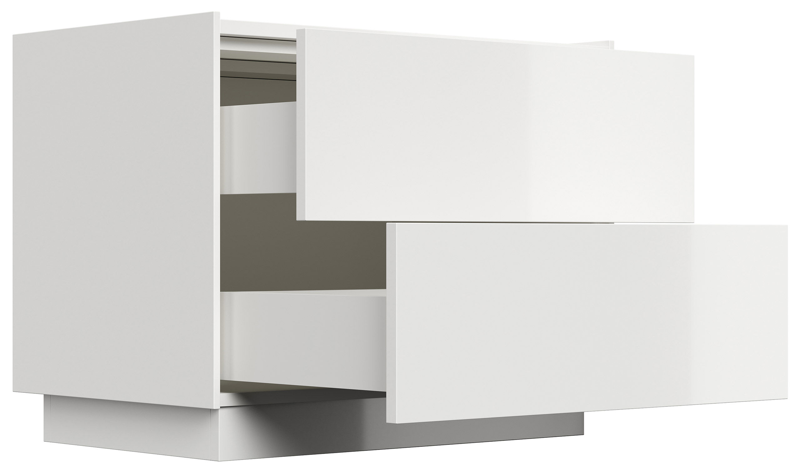 Design Nachttisch Kommode Concepto XL 70cm, 2 Pushauszüge lackiert Weiß Hgl