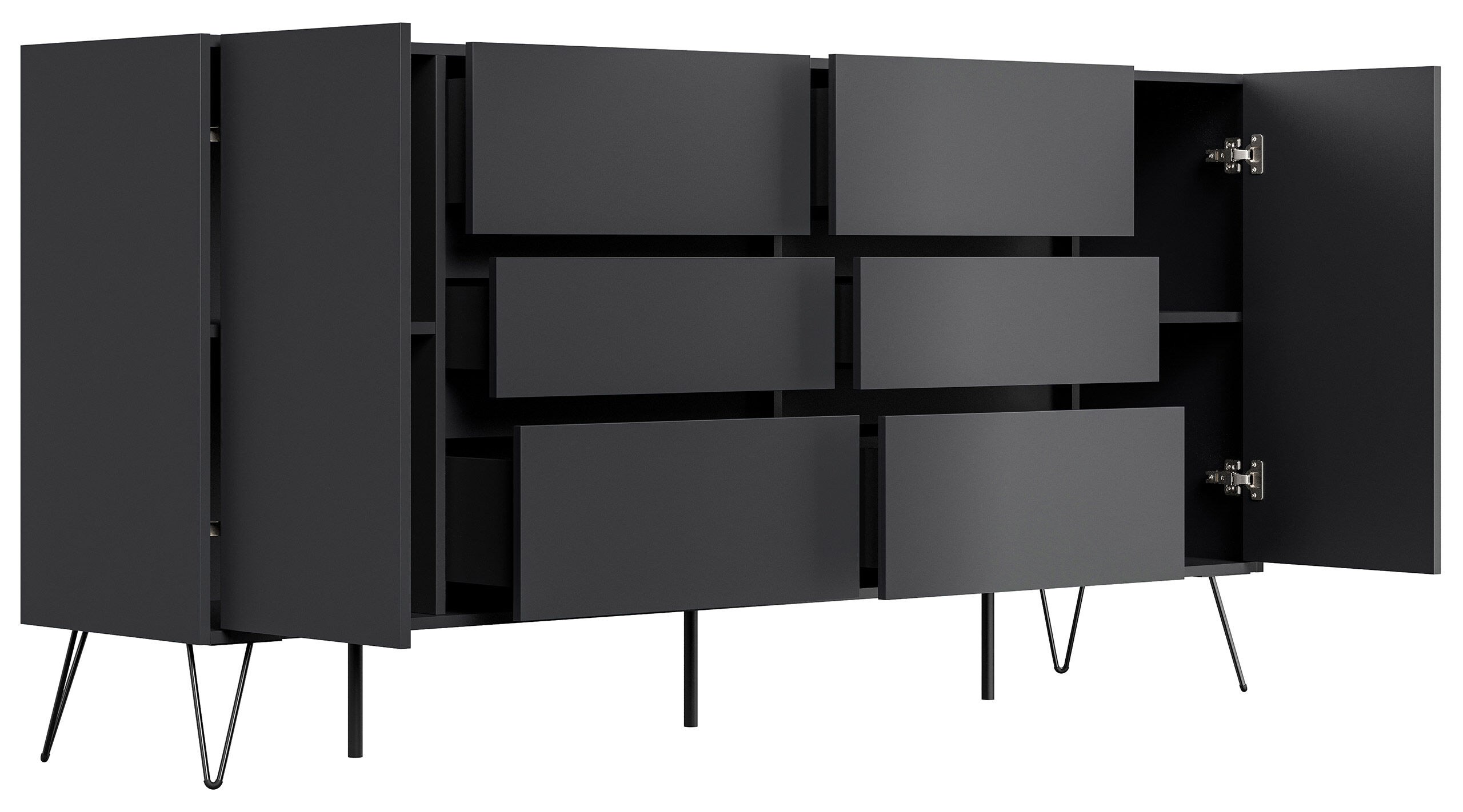 Design Sideboard Kommode Yako 200cm Greifraum 6 SoftClose 2 Türen Grafit