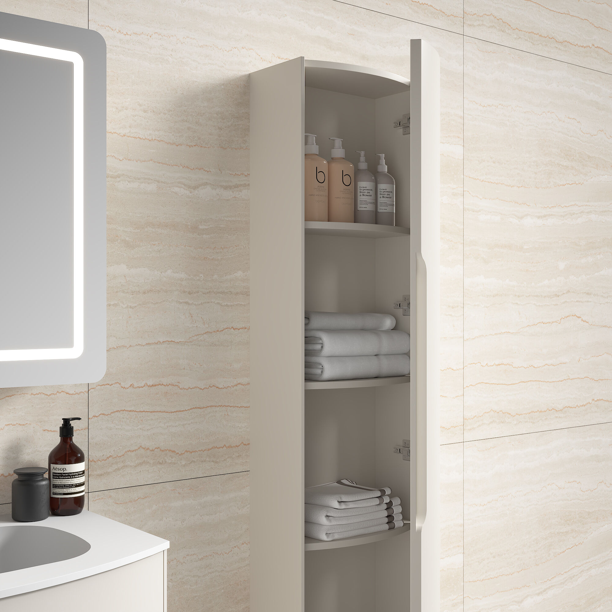 Badmöbel Set Riva 3tlg. 80 cm mit Spiegelschrank montiert kaschmir matt