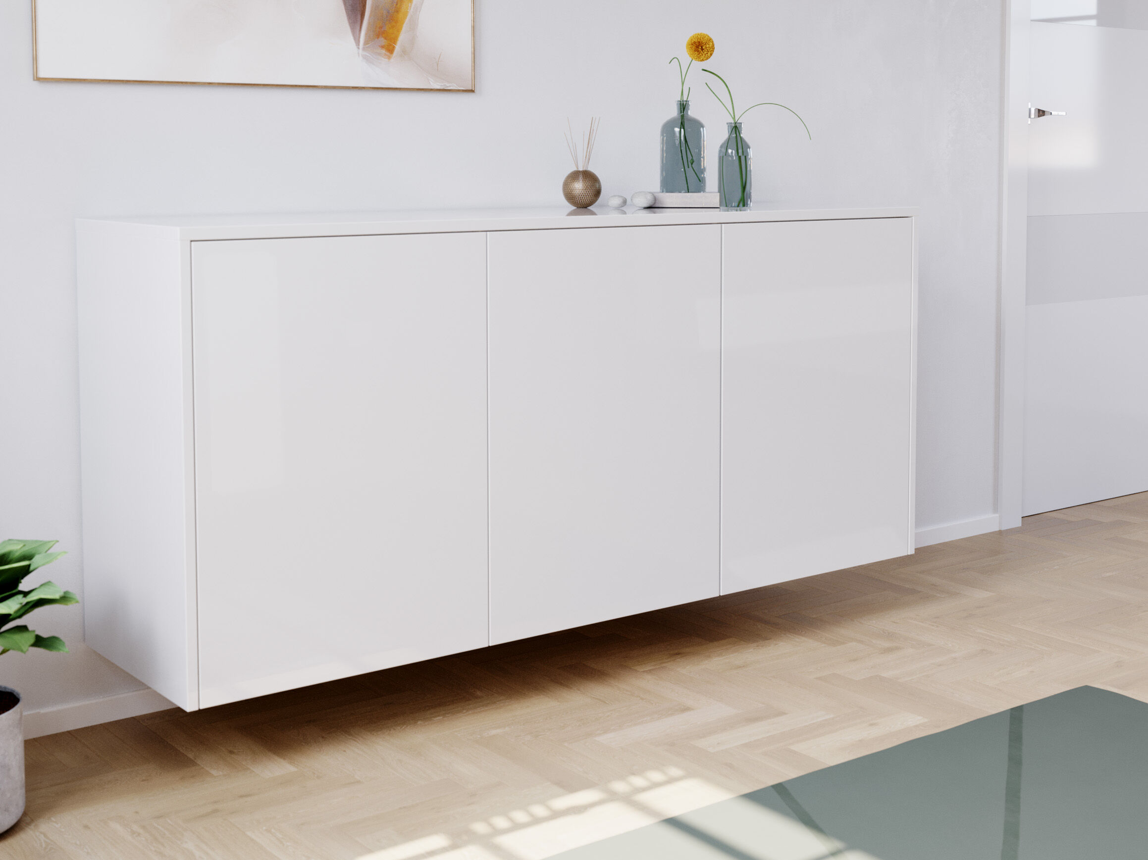 Design Sideboard Kommode Genesis B hängend 150cm 3 Türen Weiß Hgl | Weiss hochglanz