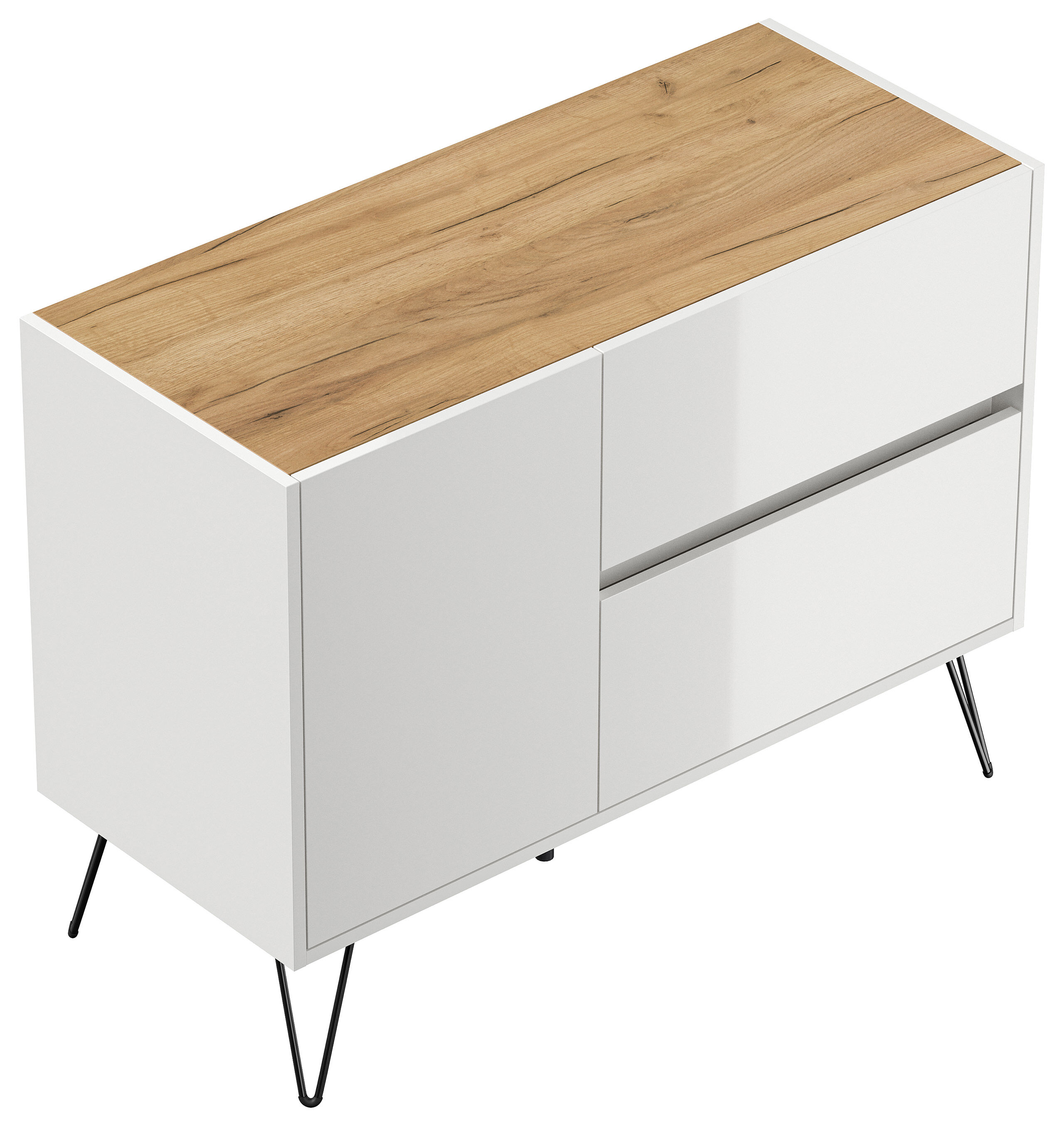 Raumwunder L Sideboard Kommode 100cm 2 SoftClose 1 Tür Grafit/Eiche Front