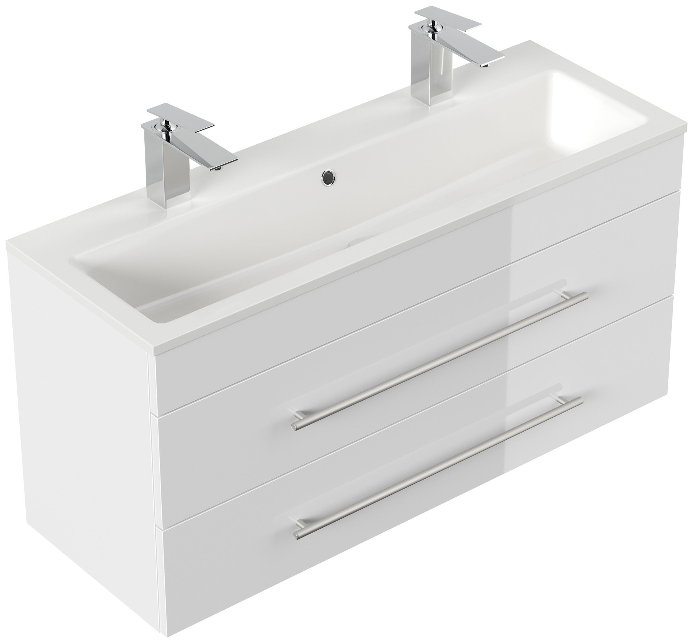 Badmöbel Mars 1000 2 Hahnlöcher 2-teilig mit LED Spiegel SlimLine grafit