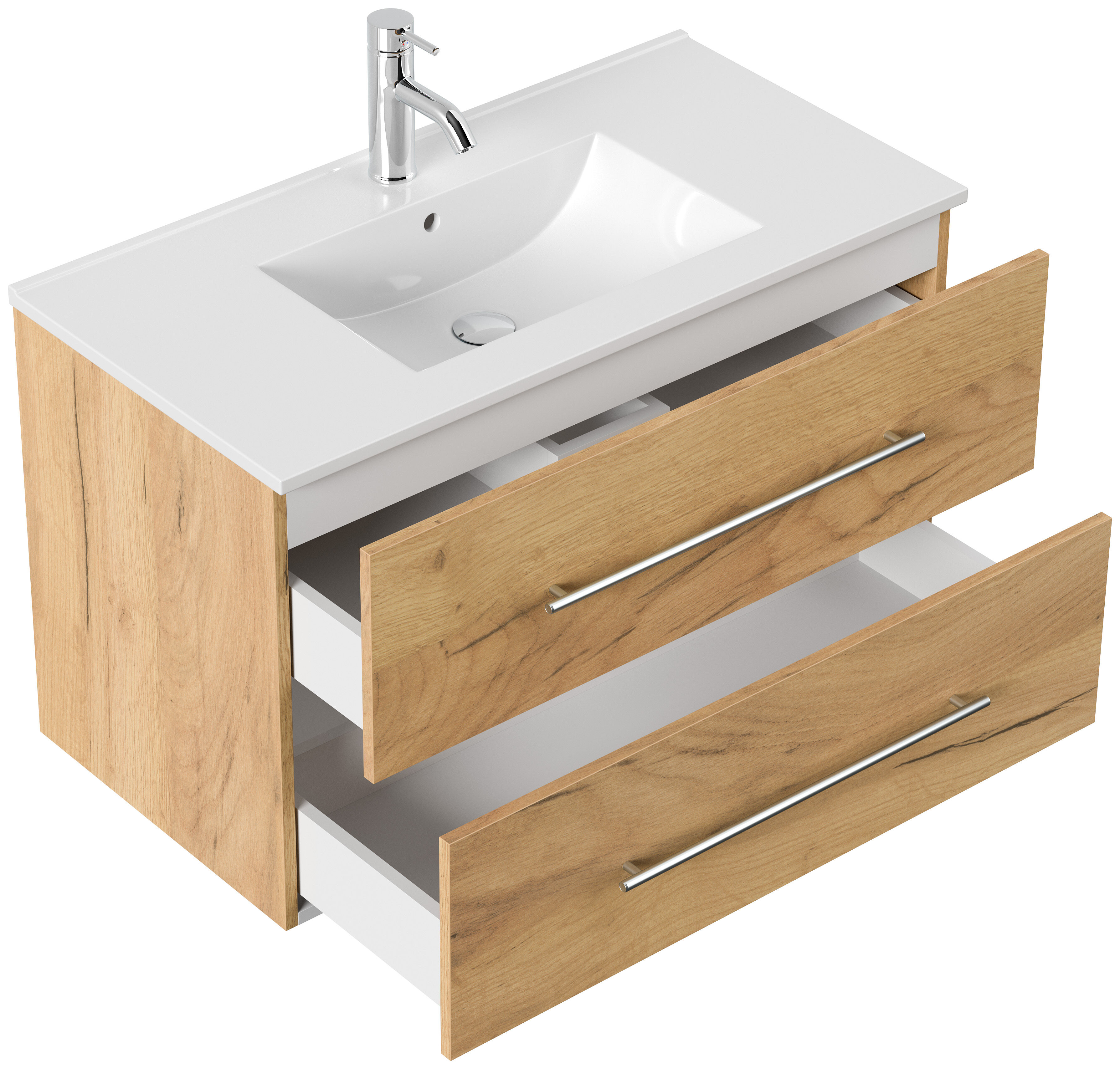 Badmöbel Set Firenze 90 3tlg. LED Spiegel und Seitenschrank eiche gold